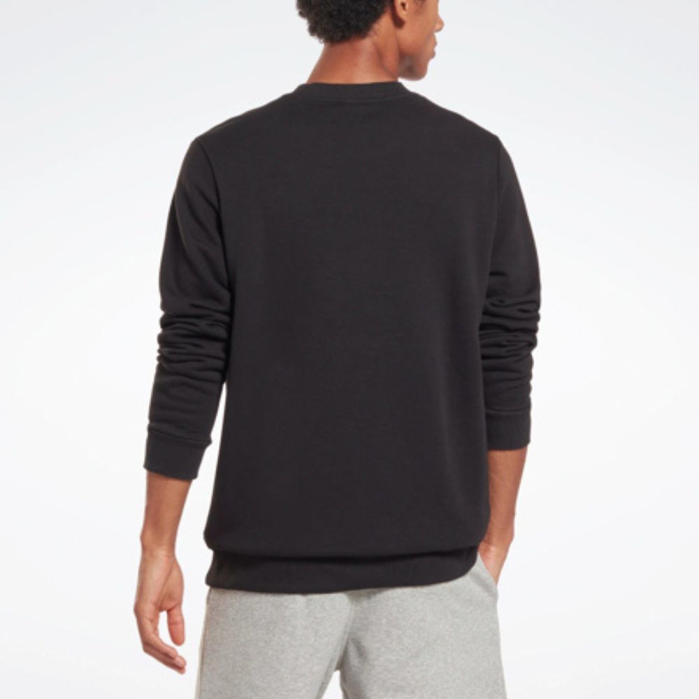 Reebok Identity French Terry Logo Crew Sweatshirt - Black | Men's Casual Pullover Hoodie for Gym, Streetwear & Everyday Comfort