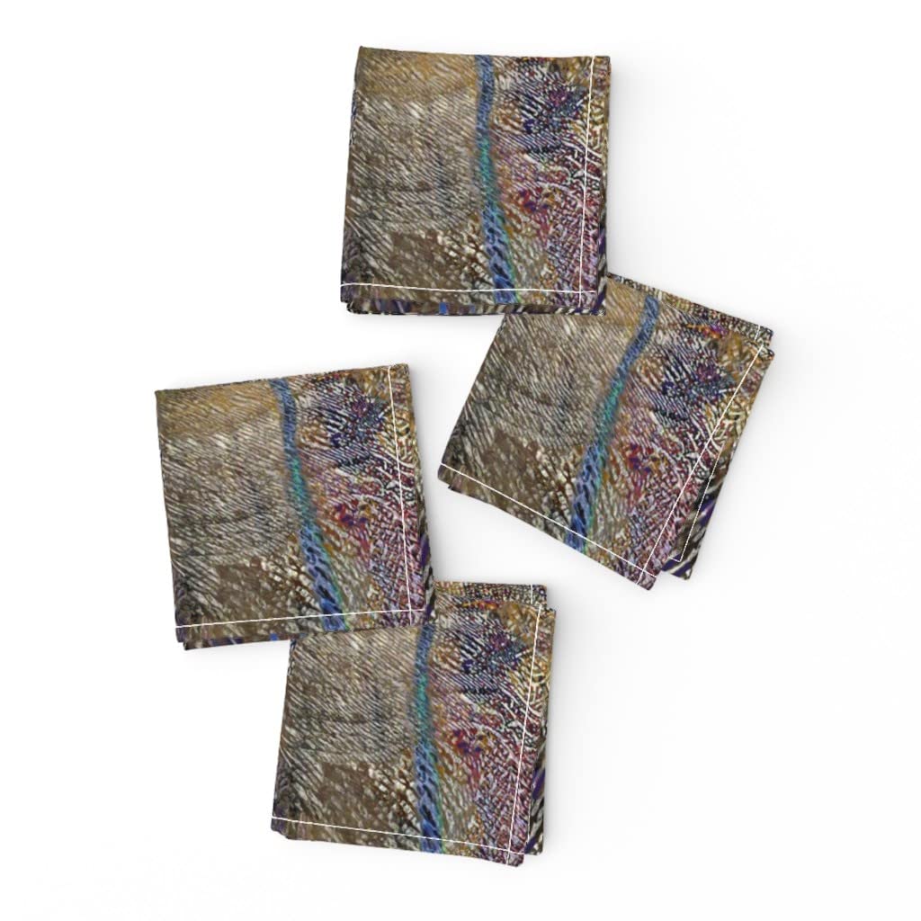 Abstract Painting Mudcloth Cocktail Napkins Set of 4 - Linen Cotton Canvas Drink Coasters with Painterly Watercolor Design in Brown & Purple - Perfect for Parties, Weddings & Home Decor