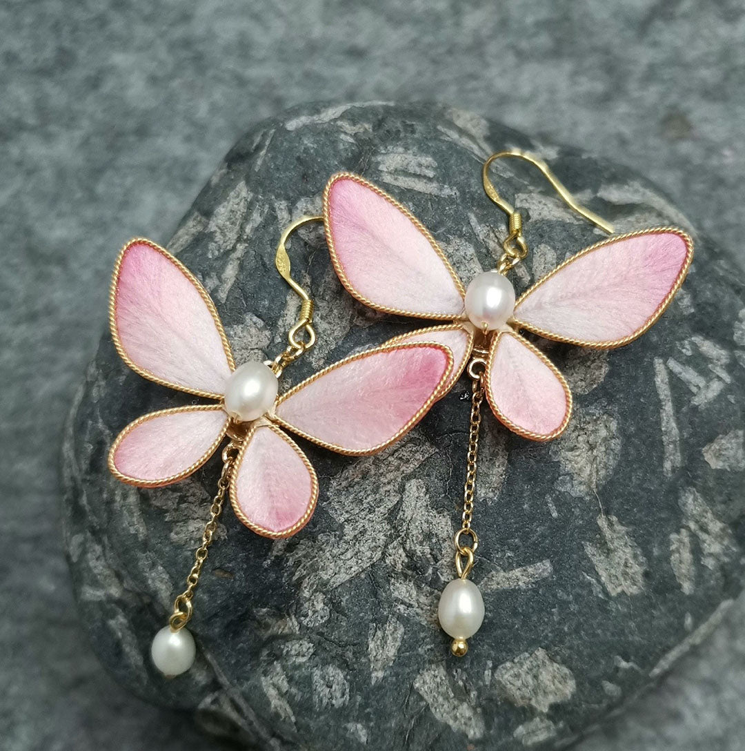 Exquisite Butterfly Custom Silk Earrings - Handmade Floral Design (Ronghua) for Women's Fashion, Parties & Special Occasions
