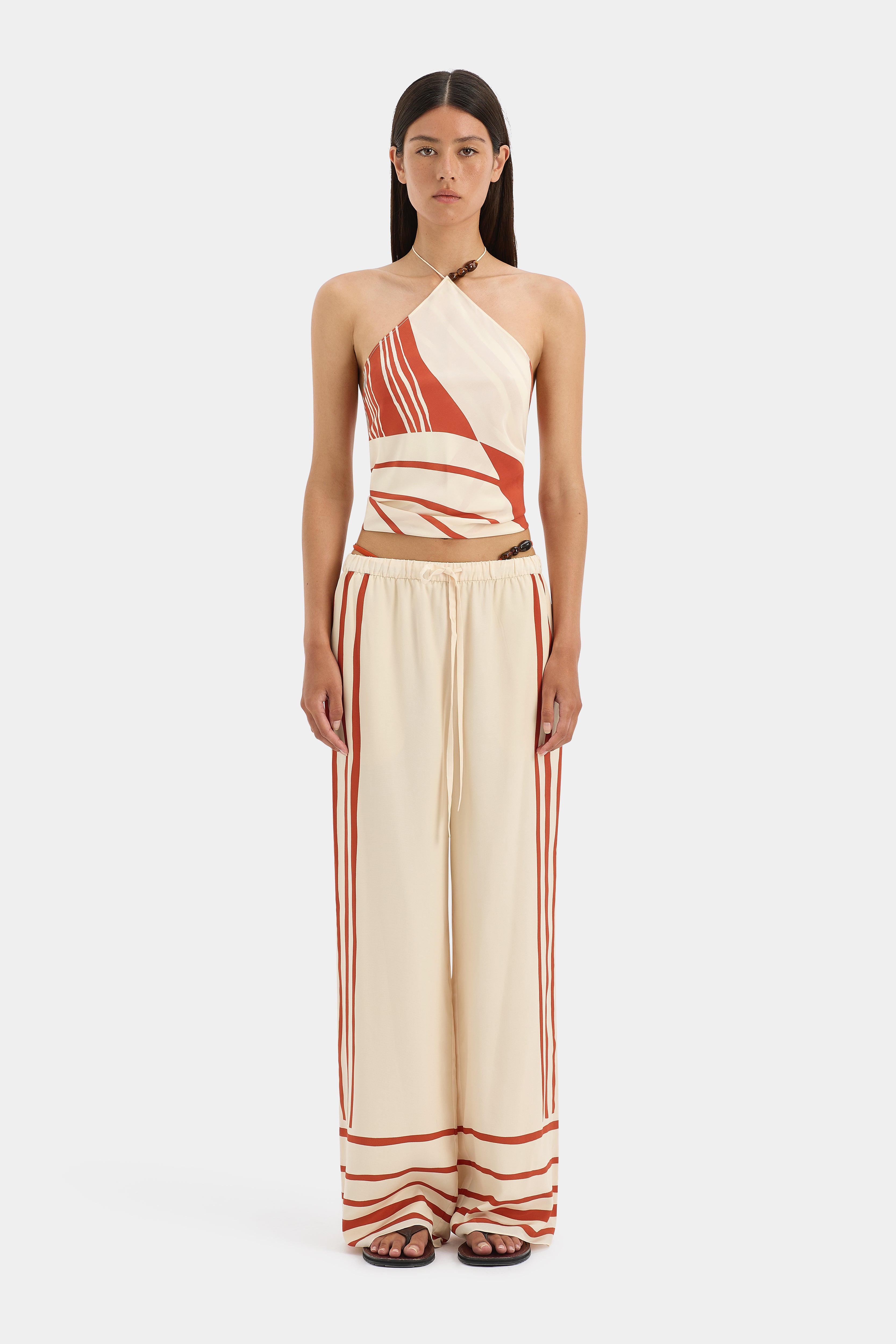 Calla Pant Hibiscus Stripe Floral Print Women's Pants - Perfect for Casual Wear, Summer Outfits, and Beach Vacations