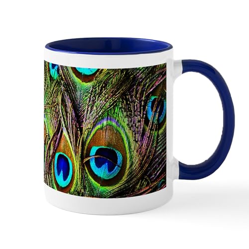 White/Navy Inside - Peacock Feathers Invasion Mug