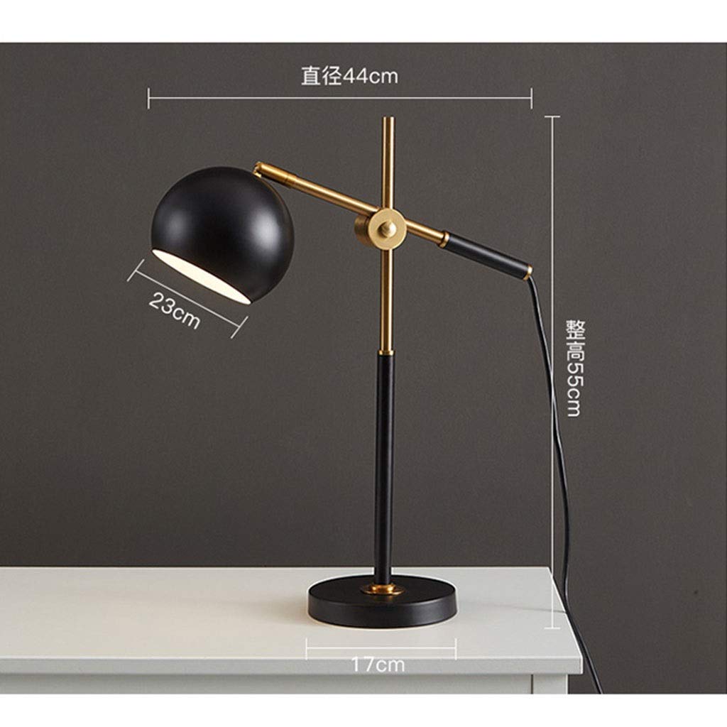 Adjustable Modern Nightstand Lamp with Flexible Head & Arm - Vintage Wrought Iron Study Desk Light, Mid-Century Style Black Shade - Perfect for Bedroom, Office & Reading Nook Lighting (Black)