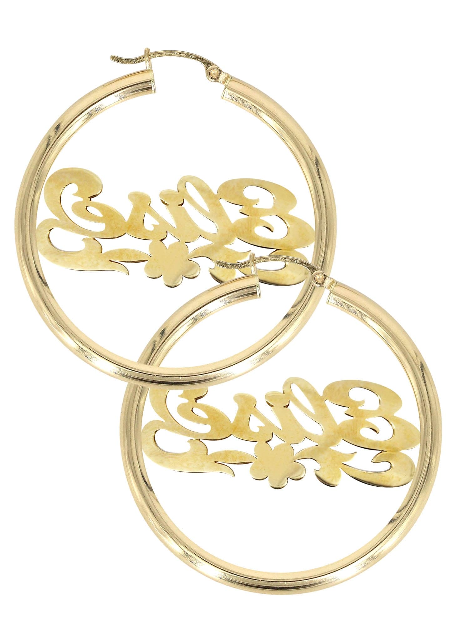 14K Gold Two-Tone Diamond Cut Name Plate Hoop Earrings for Women - Elegant Personalized Jewelry Gift for Her, Perfect for Parties, Weddings & Everyday Wear
