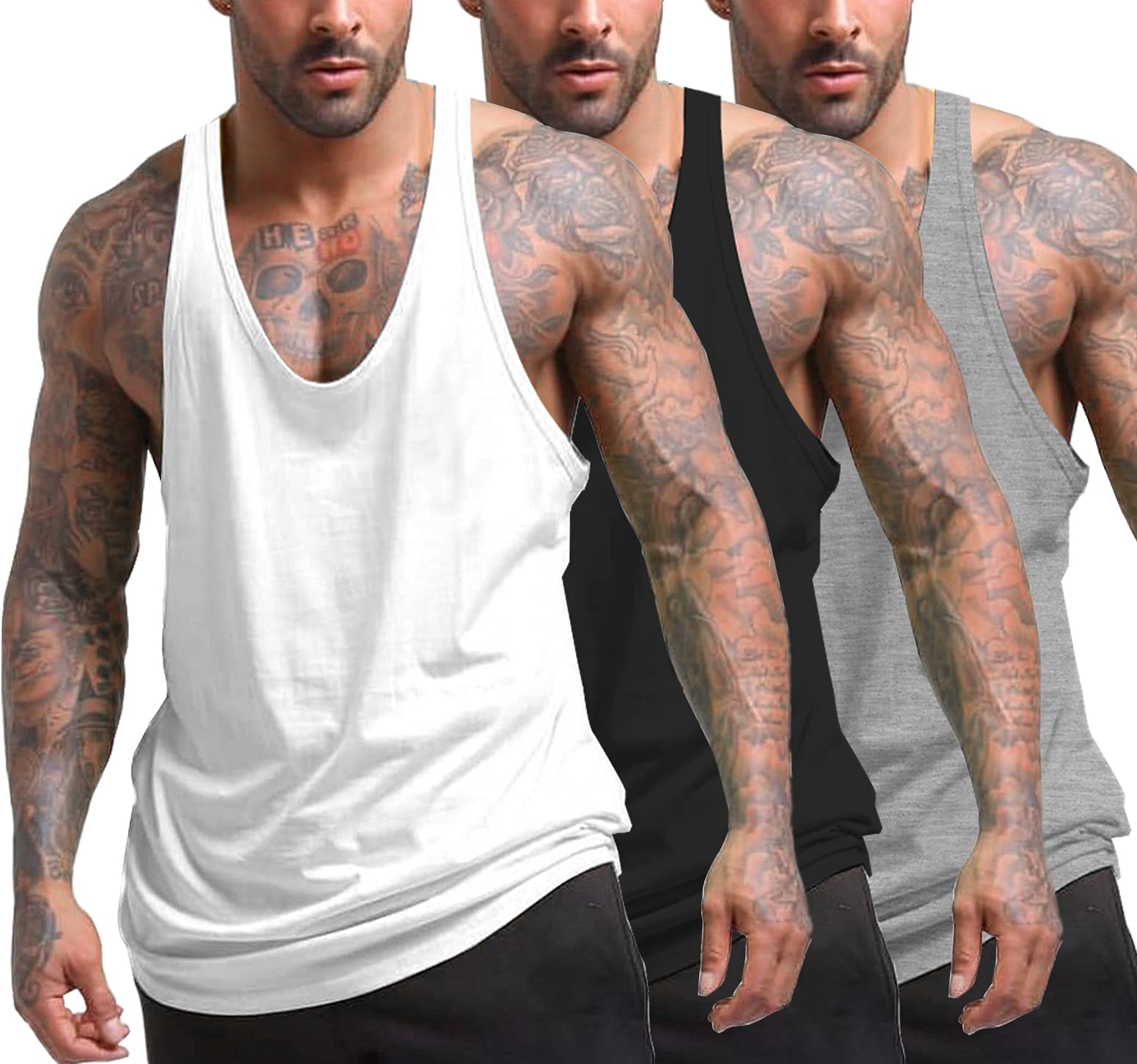 COOFANDY Men's 3 Pack Muscle Tank Tops - Breathable Y-Back Sleeveless Workout Shirts for Gym, Bodybuilding & Fitness | Perfect for Summer, Running & Training