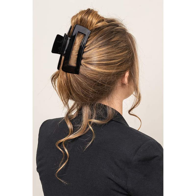 Staila 4 Pack Large Non-Slip Acrylic Banana Claw Hair Clips for Thick Hair - Rectangular Jaw Hair Clips for Women & Girls (4 Colors) - Perfect for Updos, Ponytails & Everyday Hairstyles