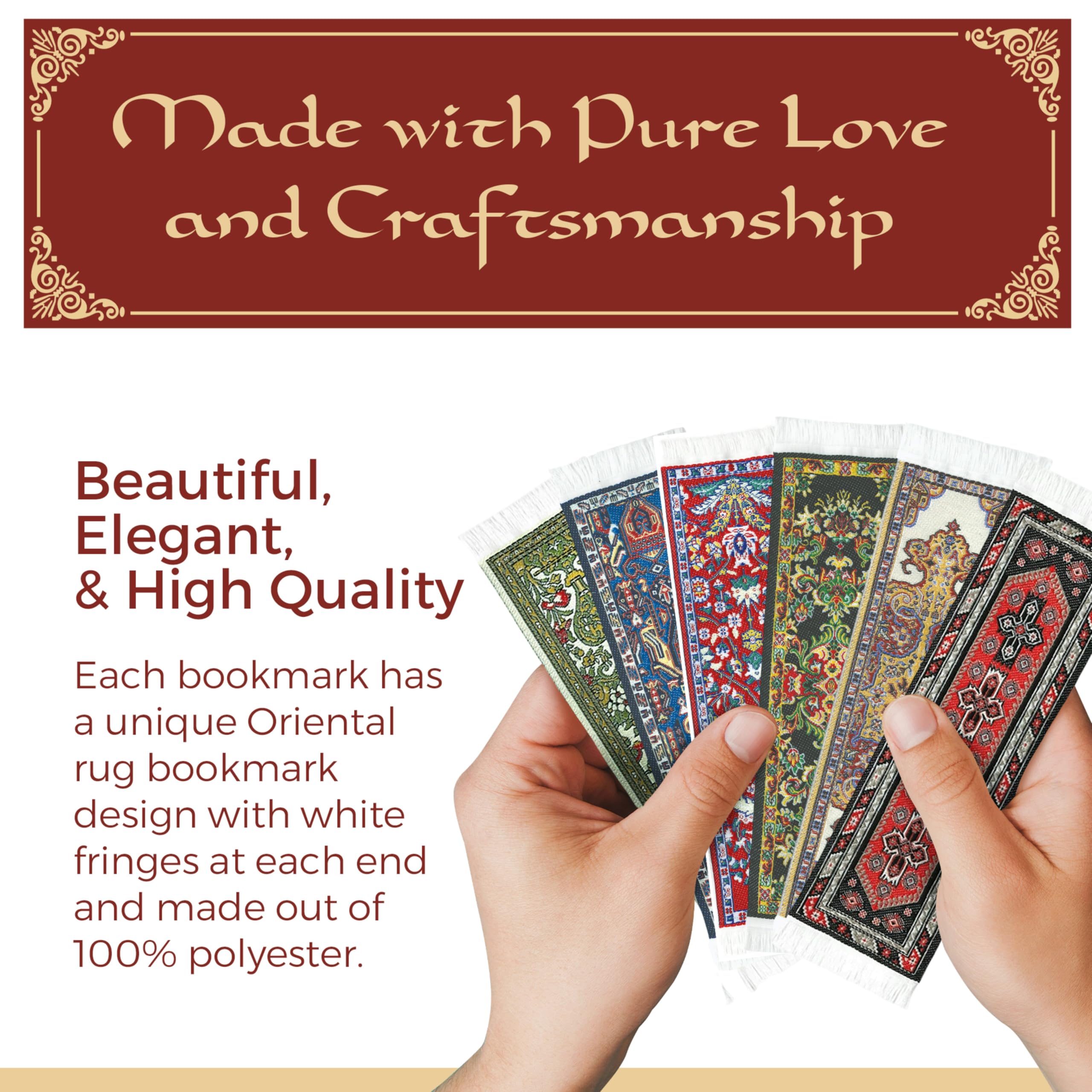 Authentic Woven Oriental Carpet Bookmarks from Tientsin - Elegant High-Quality Rug & Cloth Bookmarks - Perfect Gift for Men, Women, Adults, Teens, Teachers & Librarians - Great for Reading, Book Clubs, Study Sessions & Office Decor