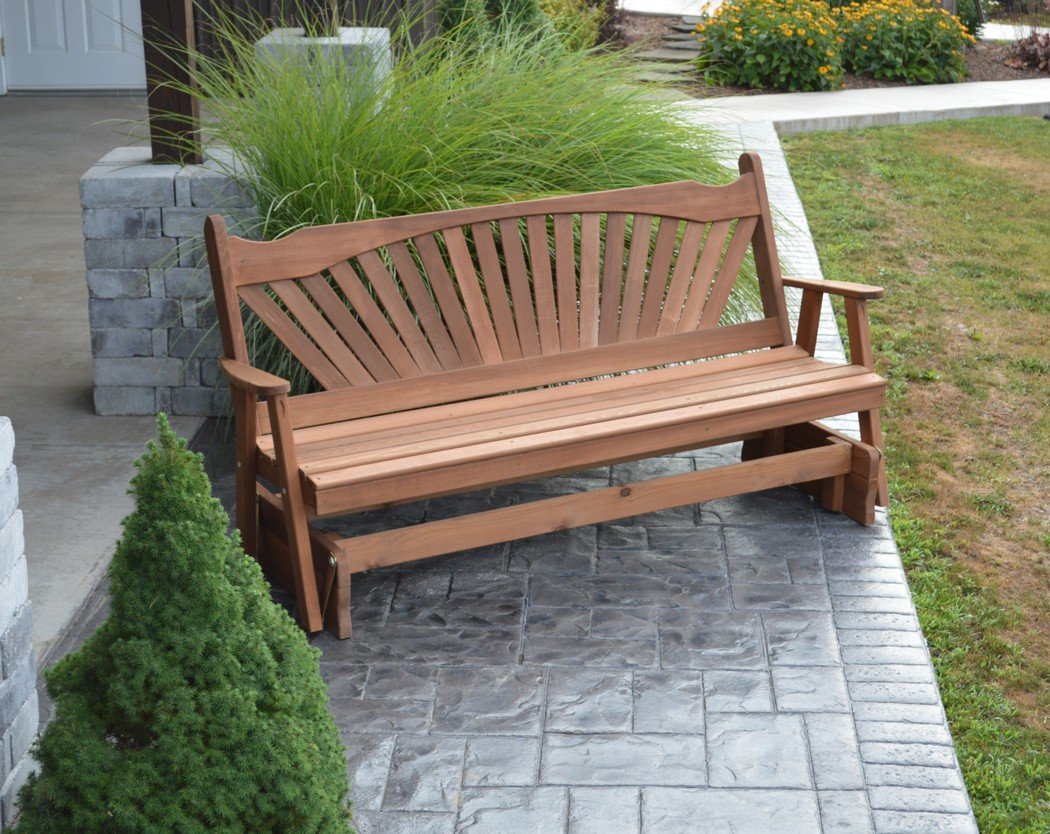 A&L Furniture Oak Stained Fan Back Glider Rocking Chair - Perfect for Nursery, Living Room, or Outdoor Relaxation