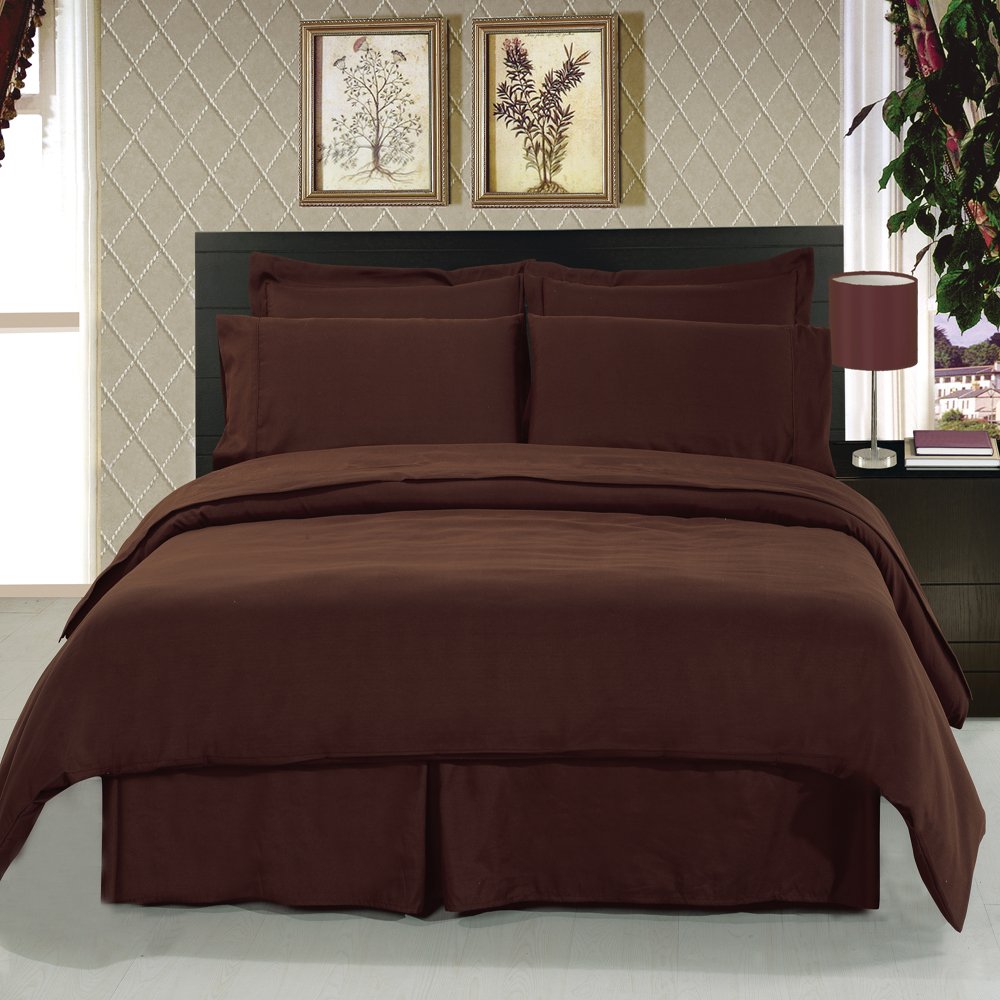 Premium Full Size 8-Piece Chocolate Brown Bedding Set - Ultra Soft Microfiber Sheet Set with Duvet Cover & Pillowcases - Perfect for Master Bedroom, Guest Room & Dorm Comfort