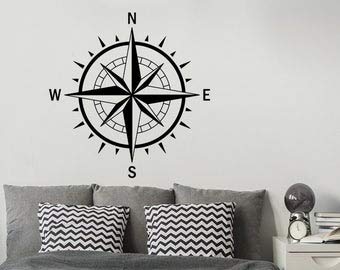 Nautical Compass Rose Wall Decal - 22 Inch Wide Travel-Themed Bedroom Decor with North South East West Design | Perfect for Kids' Rooms, Beach Houses & Adventure-Themed Spaces