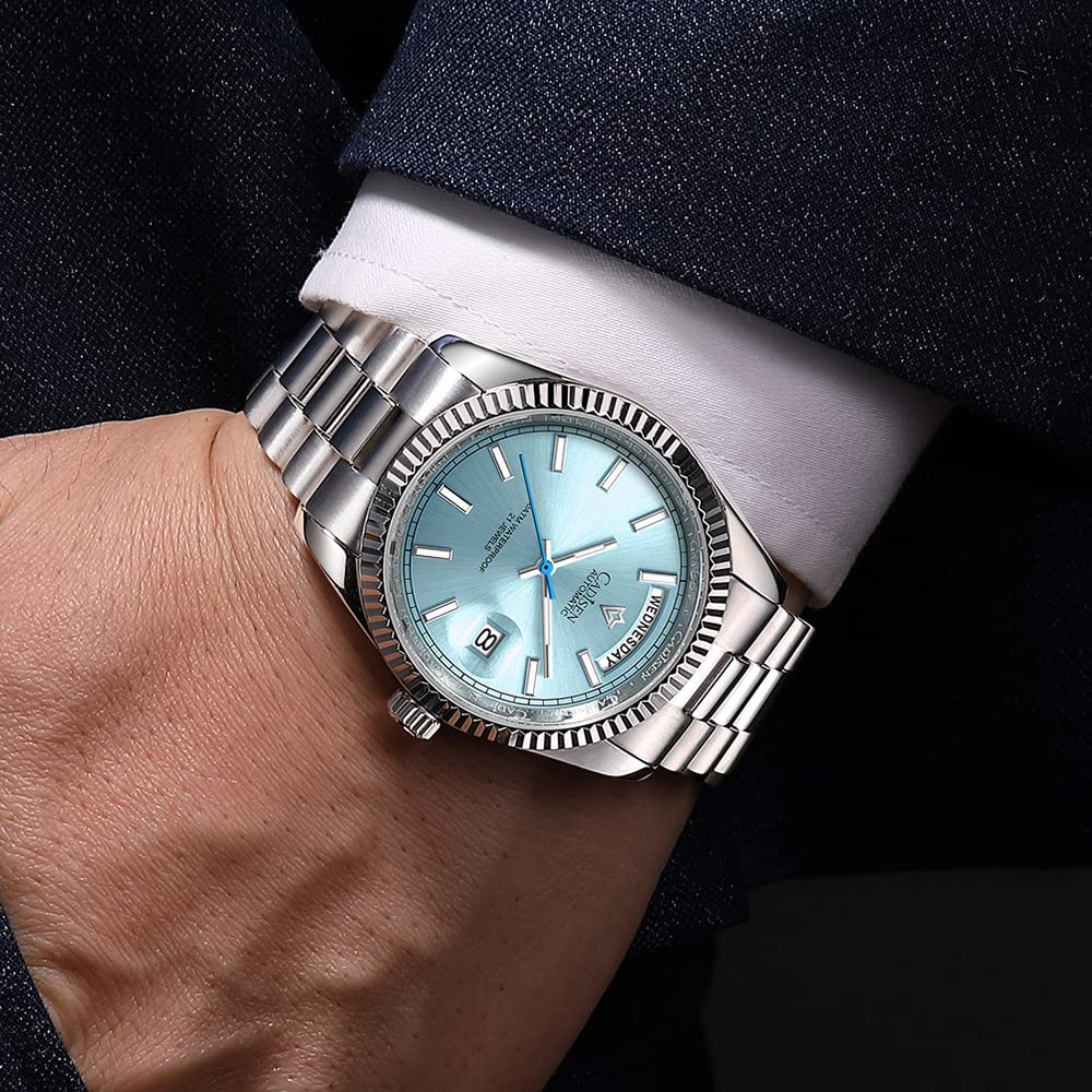 CADISEN Men's Automatic Watch - Sapphire Crystal Luxury Mechanical Wristwatch, Stainless Steel Waterproof Dress Watch for Business & Casual Wear | Perfect for Office, Dating & Formal Events
