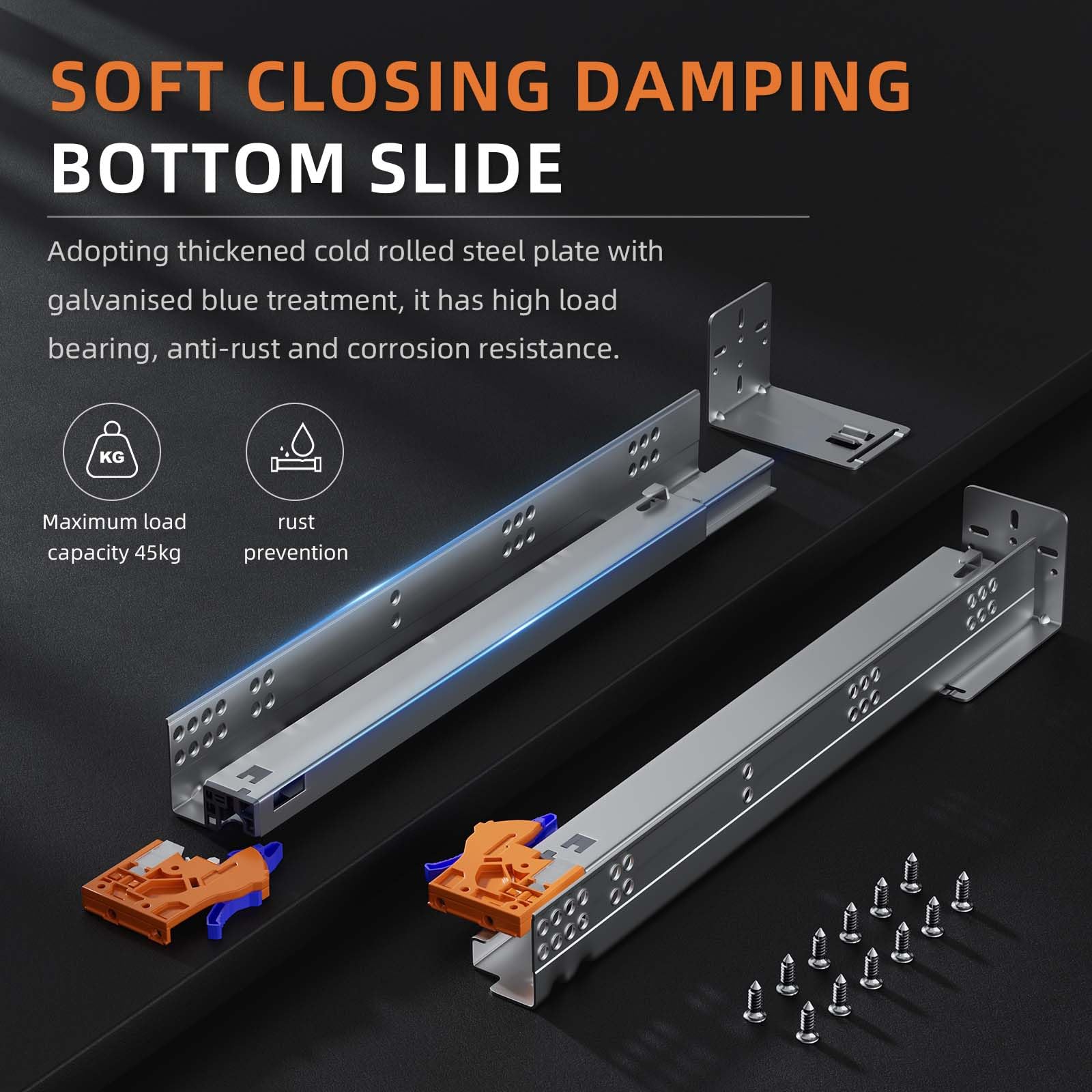 15 Inch Soft Close Drawer Slides - Full Extension Concealed Rails with Brackets - 80 lb Load Capacity - Heavy Duty Cabinet Hardware for Kitchen, Office & Furniture Installation (1 Pair)
