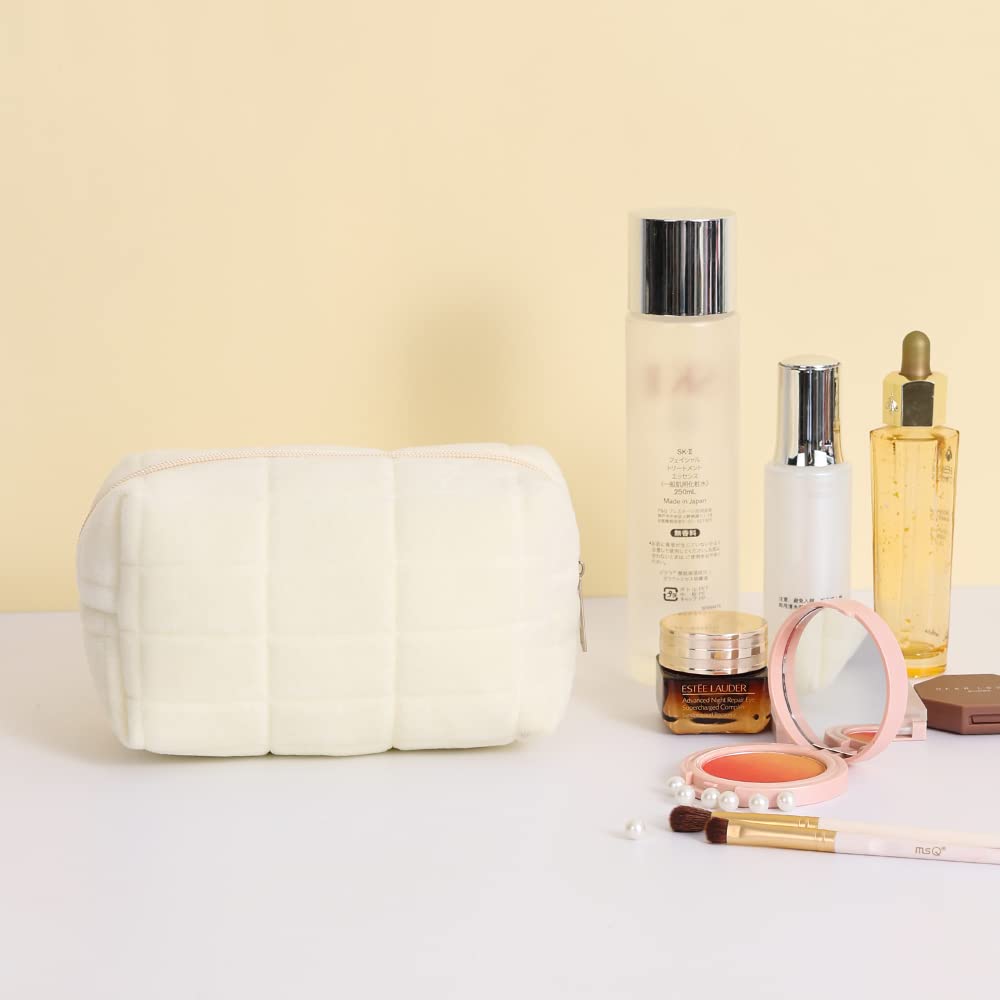 LYDZTION Large Plush Makeup Bag for Women - Waterproof Travel Cosmetic Organizer with Zipper, Solid Color Toiletry Pouch for Makeup Brushes & Skincare Essentials | Perfect for Travel, Gym & Daily Use