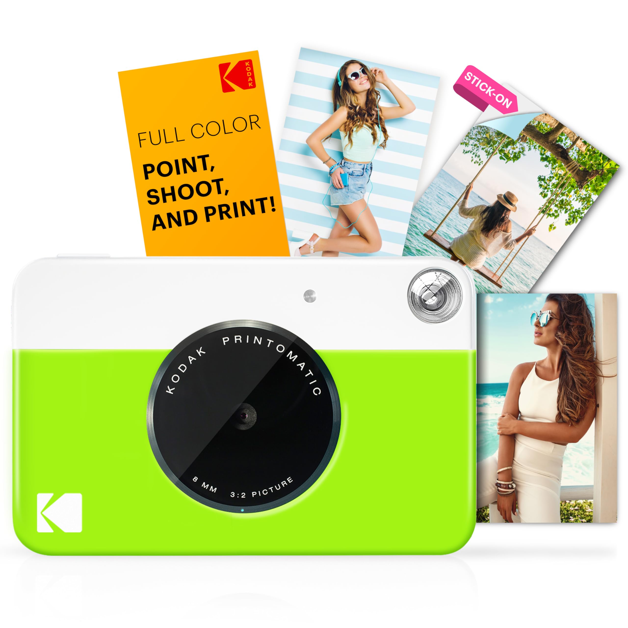 KODAK Printomatic Instant Camera Bundle - Green, Includes Zink Photo Paper (20 Sheets), Carrying Case, Photo Album, 7 Sticker Sets, Markers & Scissors | Perfect for Parties, Travel Memories & DIY Scrapbooking