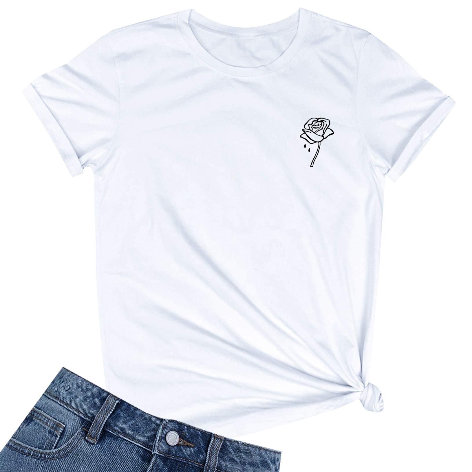 BLACKOO Women's Cute Graphic T-Shirt for Juniors - Trendy Casual Short Sleeve Top for Everyday Wear, School, and Outings
