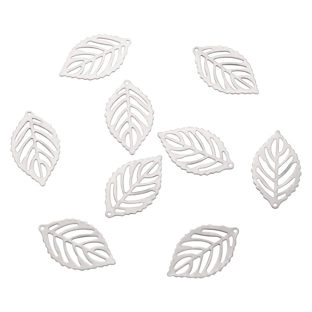 FASHEWELRY 200Pcs 304 Stainless Steel Leaf Pendants - DIY Jewelry Making Supplies for Necklace & Bracelet - Rustproof Metal Filigree Charms (Perfect for Crafting, Gifts & Boho Style Accessories)