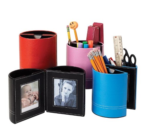 Premium Red Leather Pen Holder with Picture Frame - Elegant Desk Organizer for Office, Home & Gifts | Perfect for Writers, Professionals & Stationery Lovers