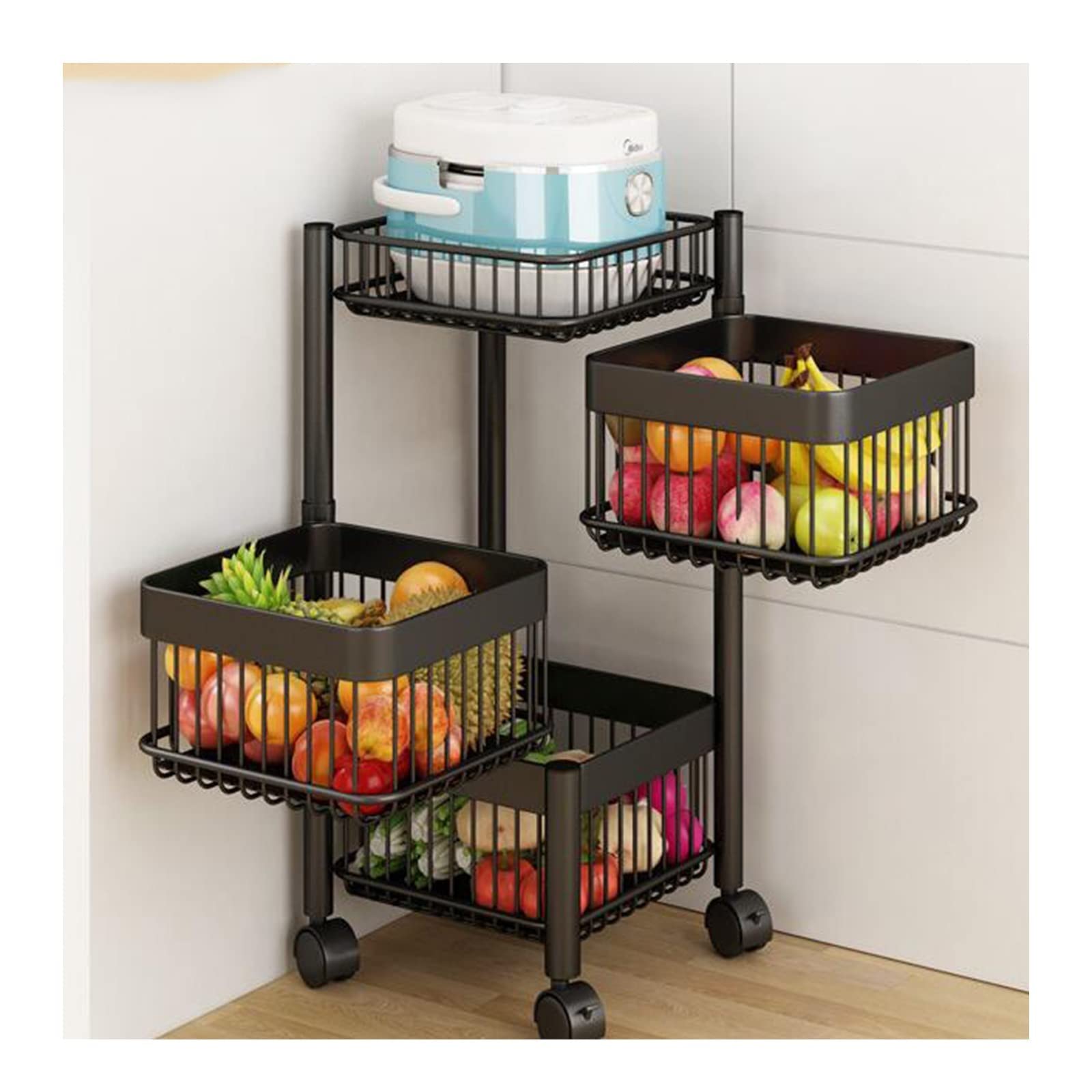 360° Rotating Vegetable Storage Basket - 2/3/4/5 Tier Spinning Kitchen Organizer with Wheels, Space-Saving 27x27x63.5cm Pantry Rack for Fruits, Vegetables & Groceries - Perfect for Small Kitchens, Pantries & Tight Spaces