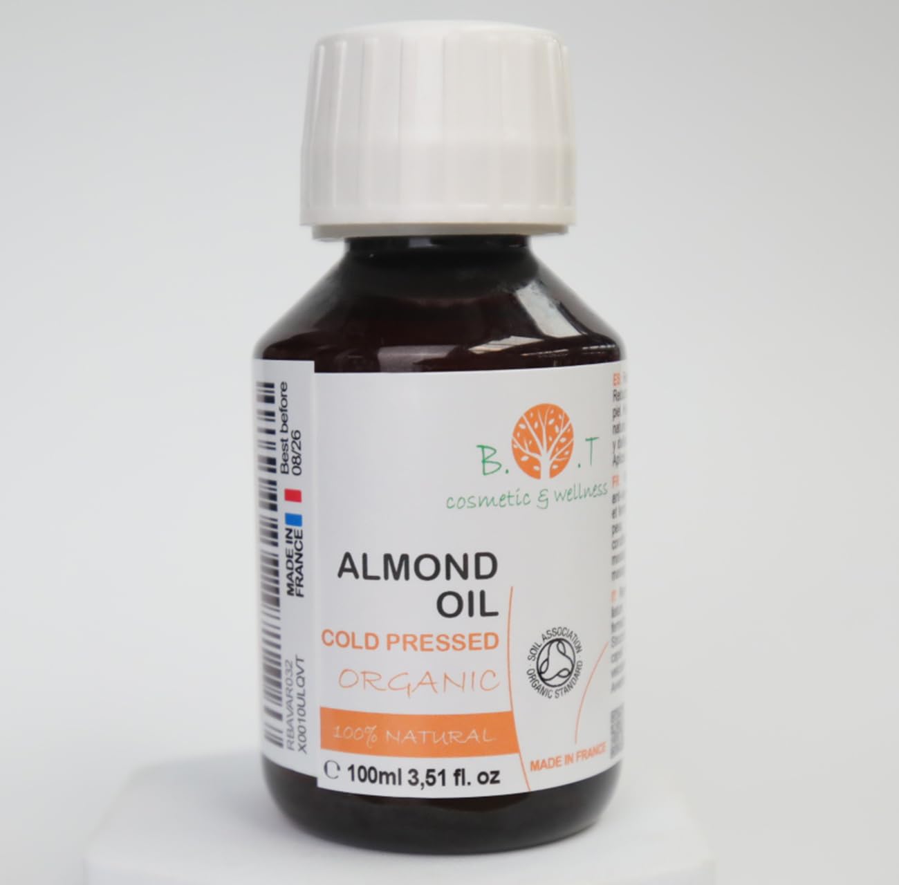 Organic Cold Pressed Sweet Almond Oil - 100% Pure Natural Carrier Oil for Hair, Skin & Nails | Massage Oil, Face Moisturizer, Stretch Mark Prevention & Baby Care | Anti-Aging Treatment & Cuticle Oil for Healthy Nails | 100ml Bottle for Spa, Home & Travel Use