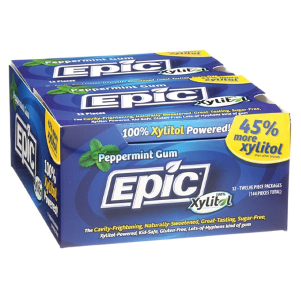 EPIC Xylitol Sugar-Free Chewing Gum - Peppermint Flavor, 12 Packets Bulk Box - Fresh Breath for Workouts, Meetings & Daily Use
