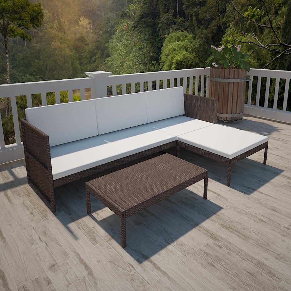 Outdoor Patio Furniture Set - Wicker Rattan Conversation Sofa with 3 Cushions & Coffee Table - Brown - Perfect for Backyard, Garden, Poolside & Outdoor Relaxation