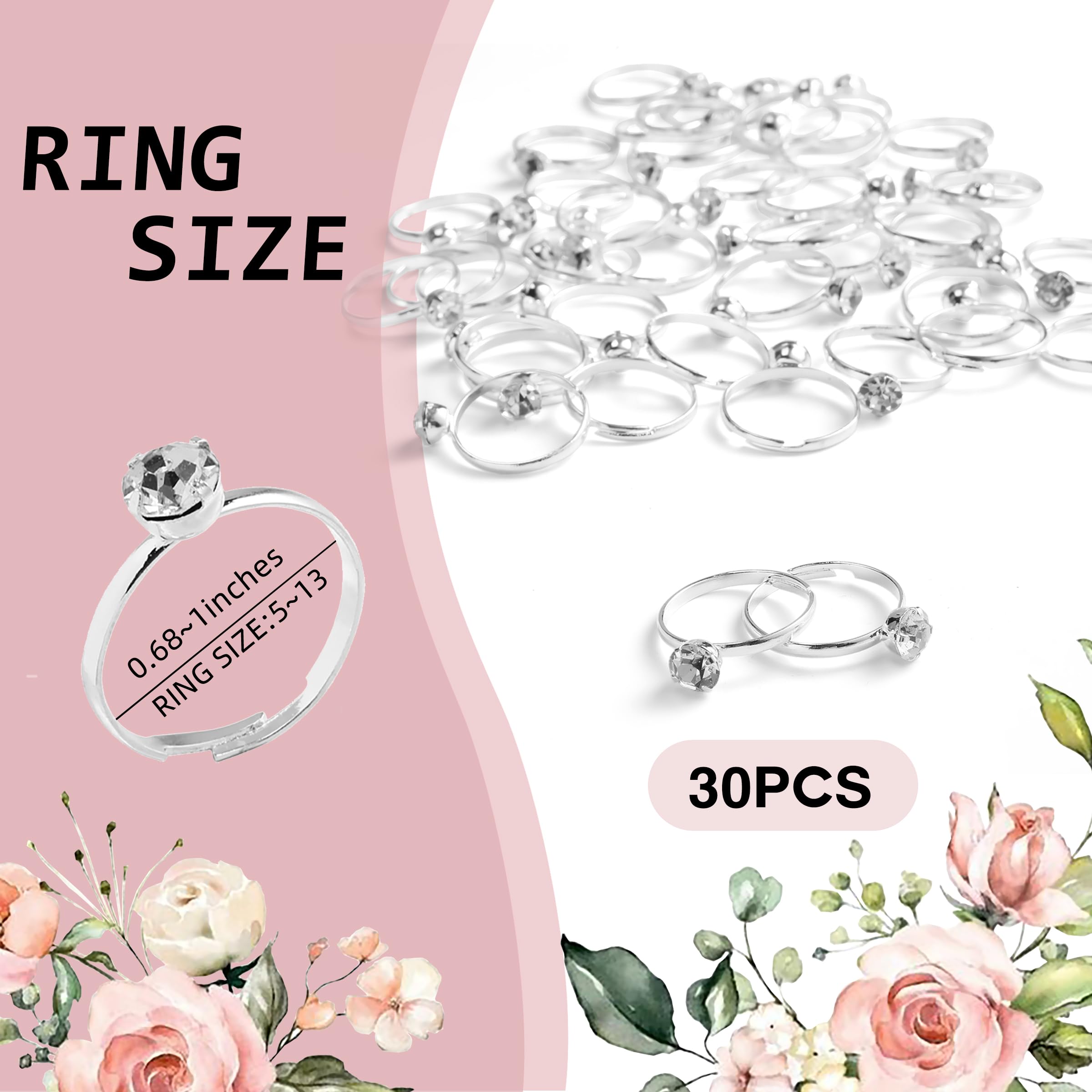 Bridal Shower Ring Hunt Game Set - 30 Fake Rings for Wedding Party Games, Bachelorette Party Activities & Bridal Decorations - Fun Guest Icebreaker for Bridal Showers & Wedding Receptions (RH12)