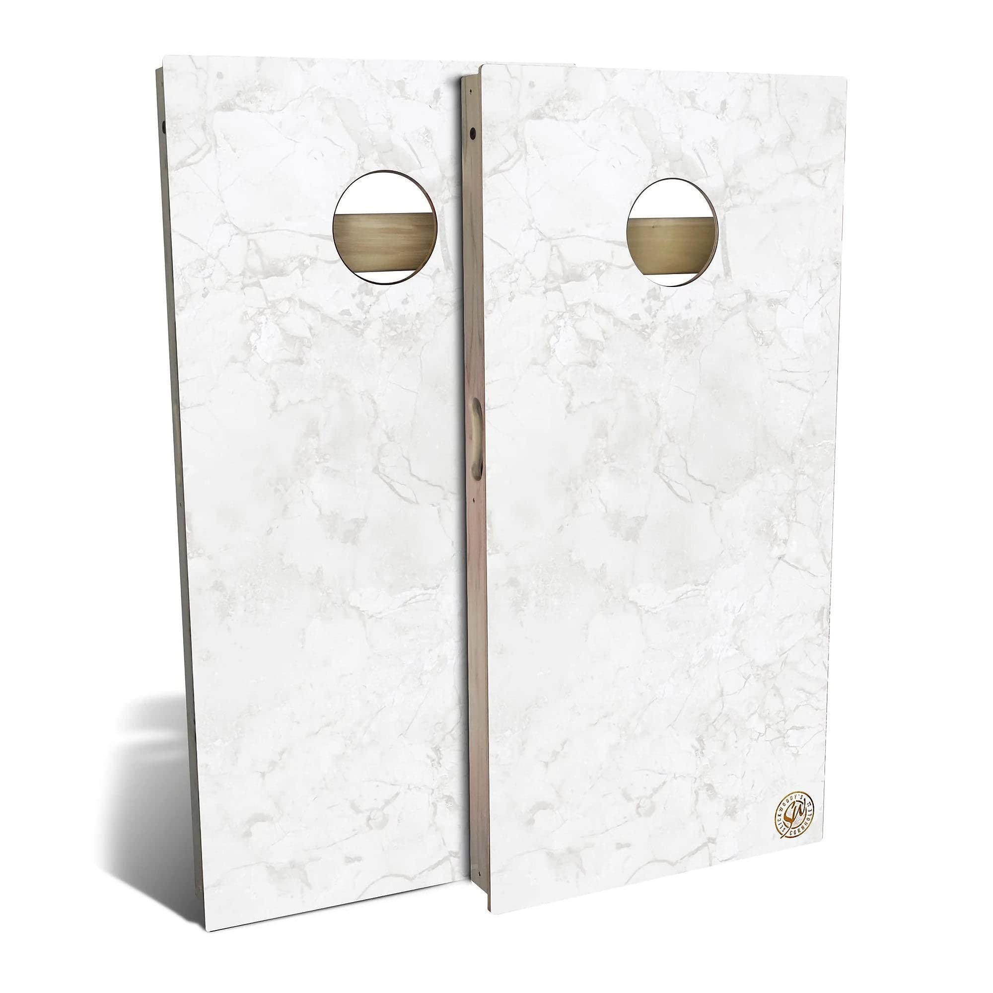 Premium White Marble Cornhole Board Set - 2 Boards & 8 Bags - Custom Size & Accessories - Outdoor Lawn Games, Tailgating, Backyard Parties, BBQs & Family Fun