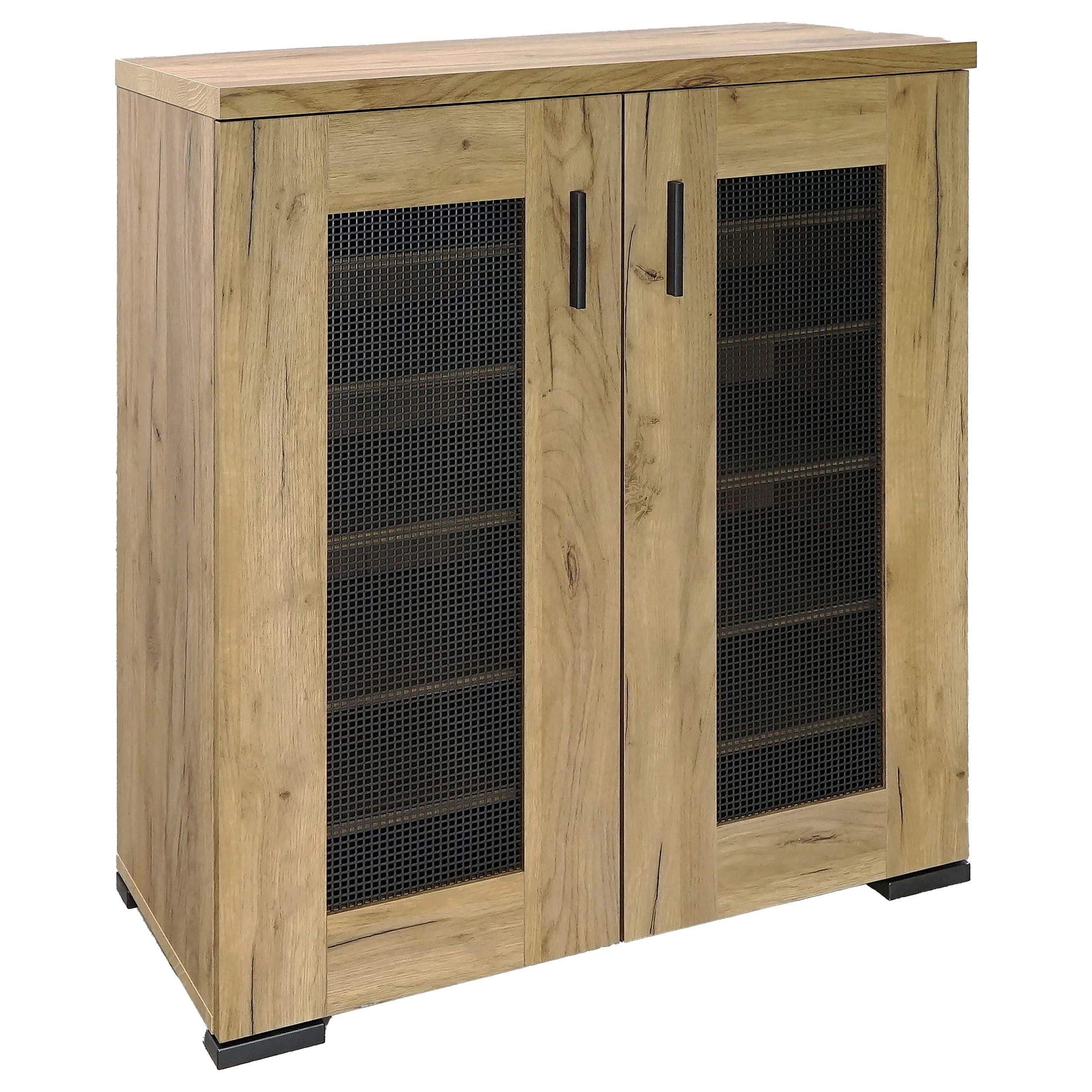 Coaster Furniture Metal Mesh Door Accent Cabinet - Golden Oak & Gunmetal Finish 951107 - Perfect for Living Room, Bedroom, or Entryway Storage & Decor