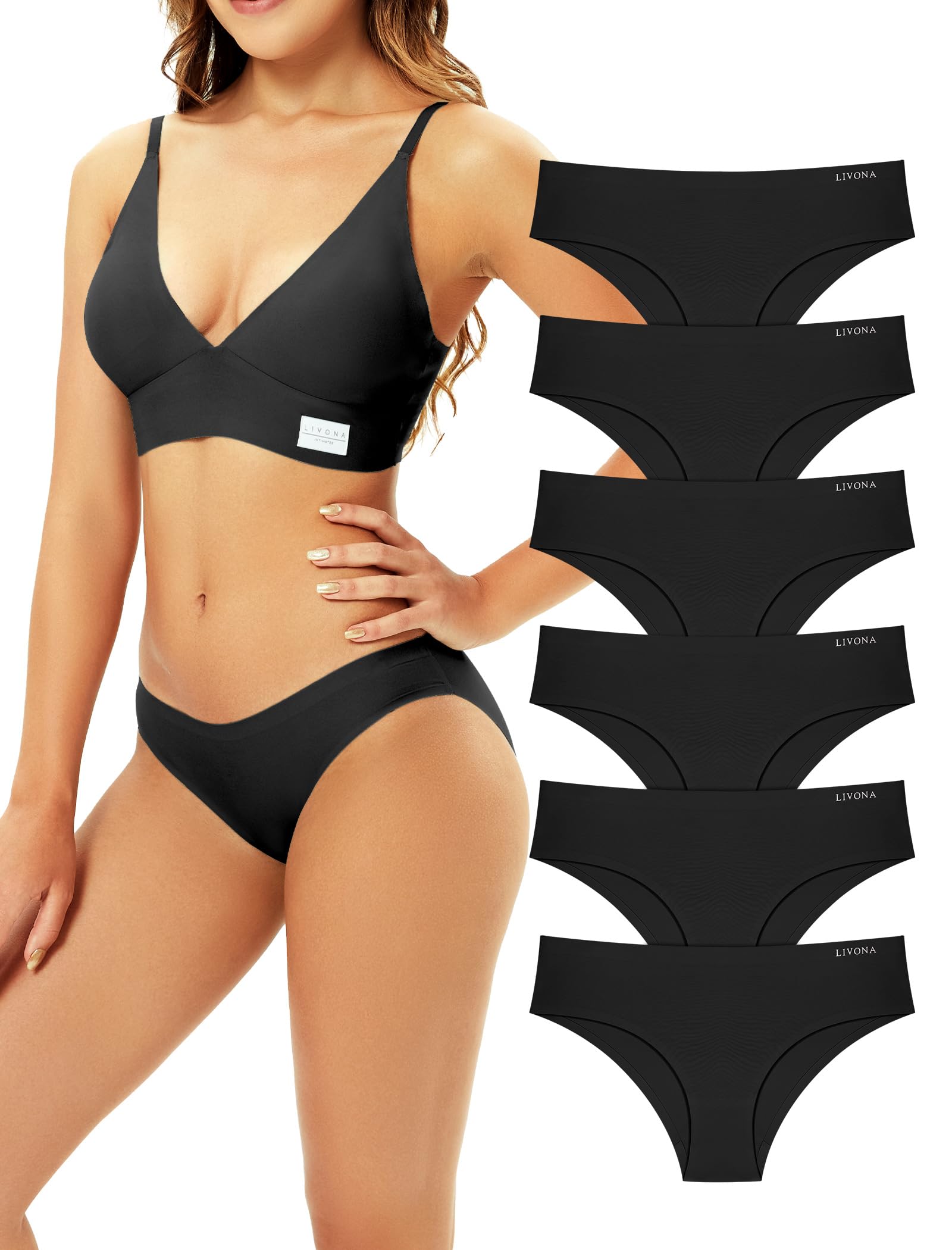 Livona 6 Pack Seamless Women's Underwear - High Cut Cheeky Bikini Panties, No Show Soft Cotton Underwear for Women, Comfortable Hipster Briefs Sizes S-XXL | Perfect for Yoga, Workout & Everyday Wear