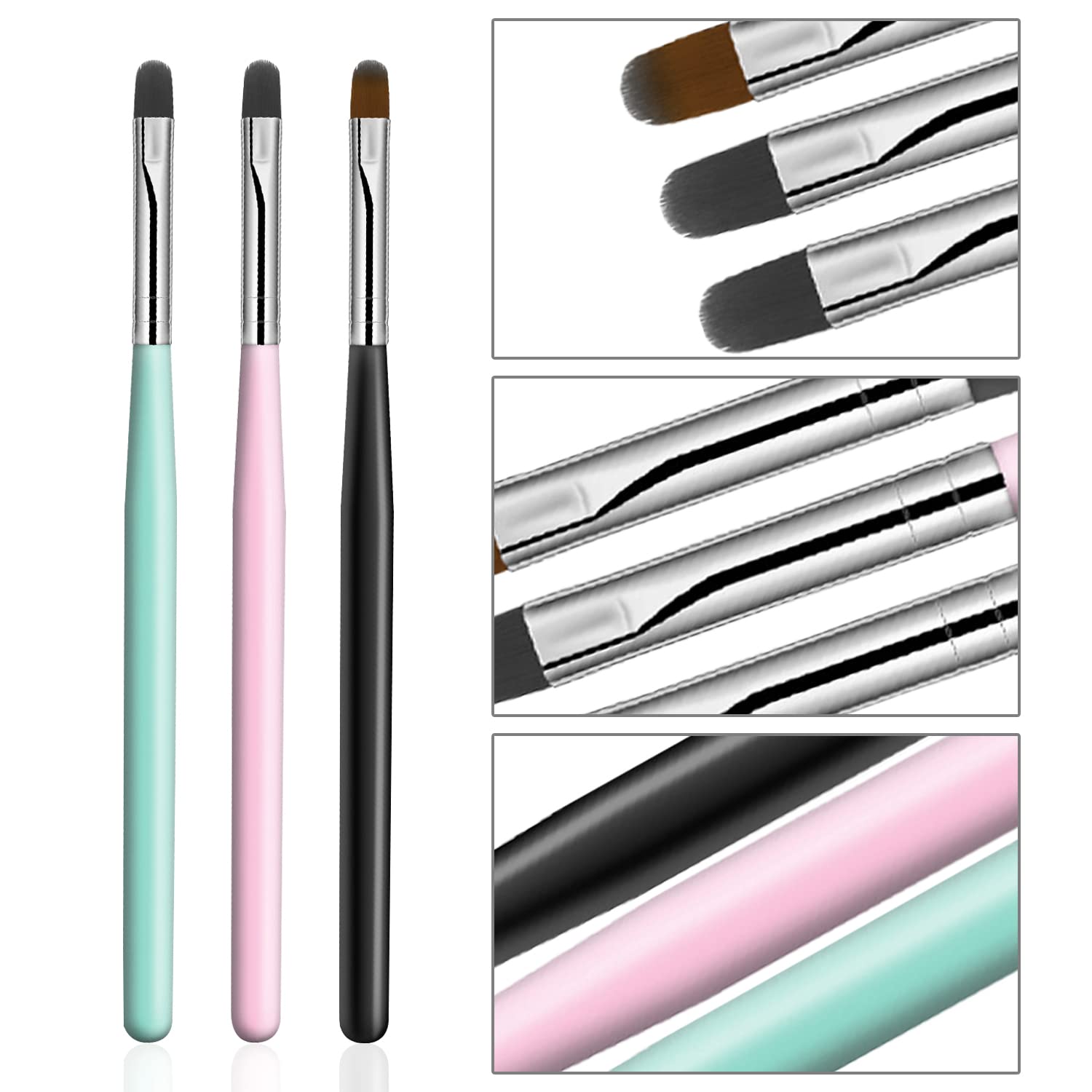 DANNEASY 3Pcs Acrylic Nail Brush Set - Professional Nail Art Brushes for Ombre, UV Gel, Polish & Builder Gel - Perfect for Salon & DIY Nail Design at Home