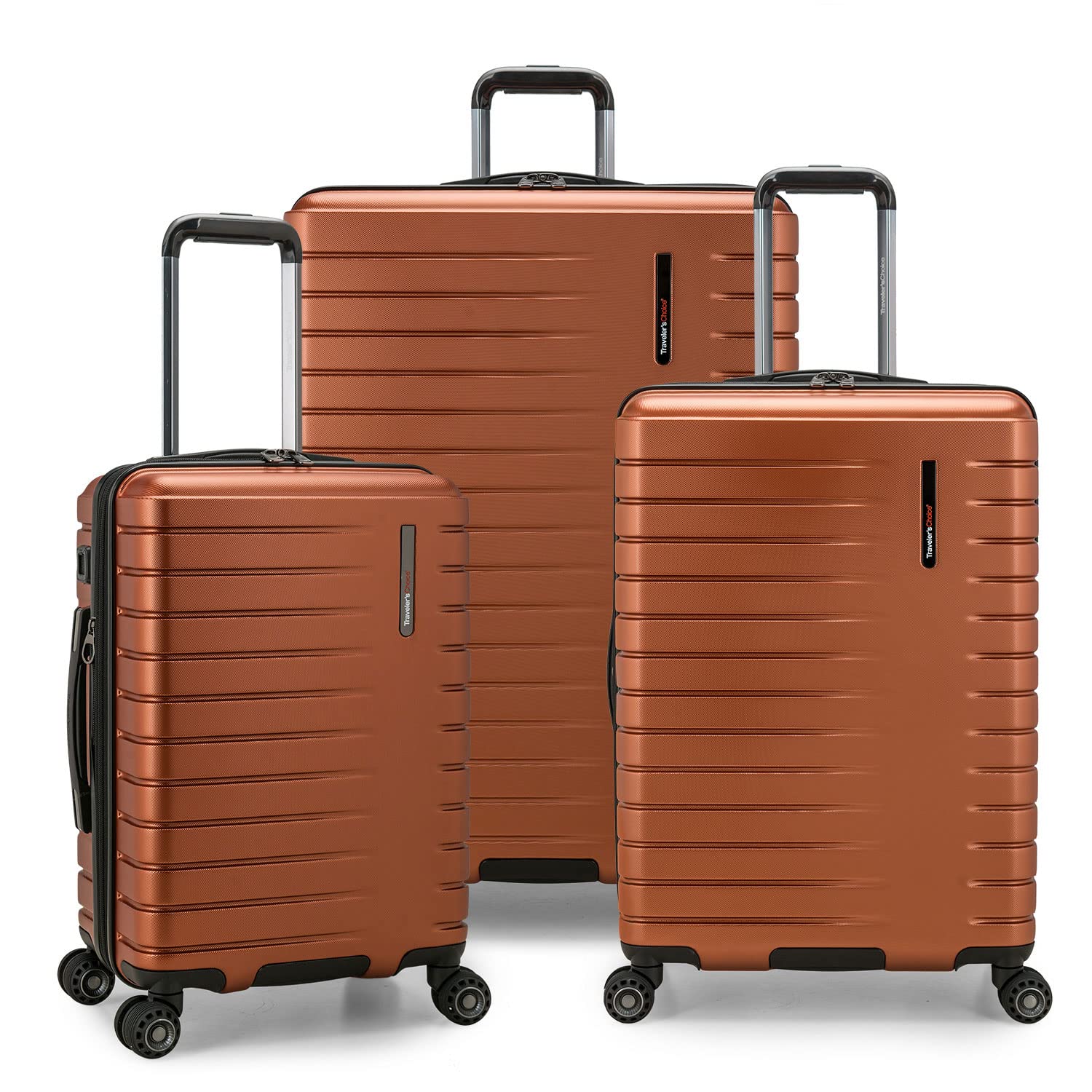 Traveler's Choice Archer Polycarbonate Hardside Spinner Luggage Set - 3-Piece Orange Suitcase with Tie Down Straps | Durable Lightweight Luggage for Air Travel, Business Trips & Family Vacations