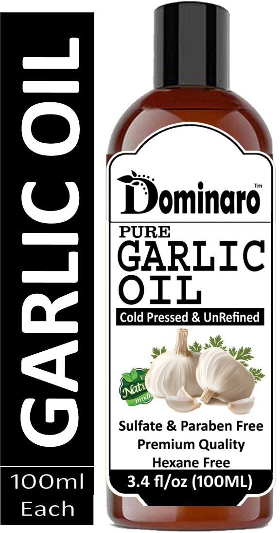 Dominaro Premium Cold Pressed Garlic Oil - 100% Pure Unrefined Hair Growth Treatment (3.4 fl oz) for Thicker, Stronger Hair - Perfect for Scalp Massage & Nighttime Hair Care Routine