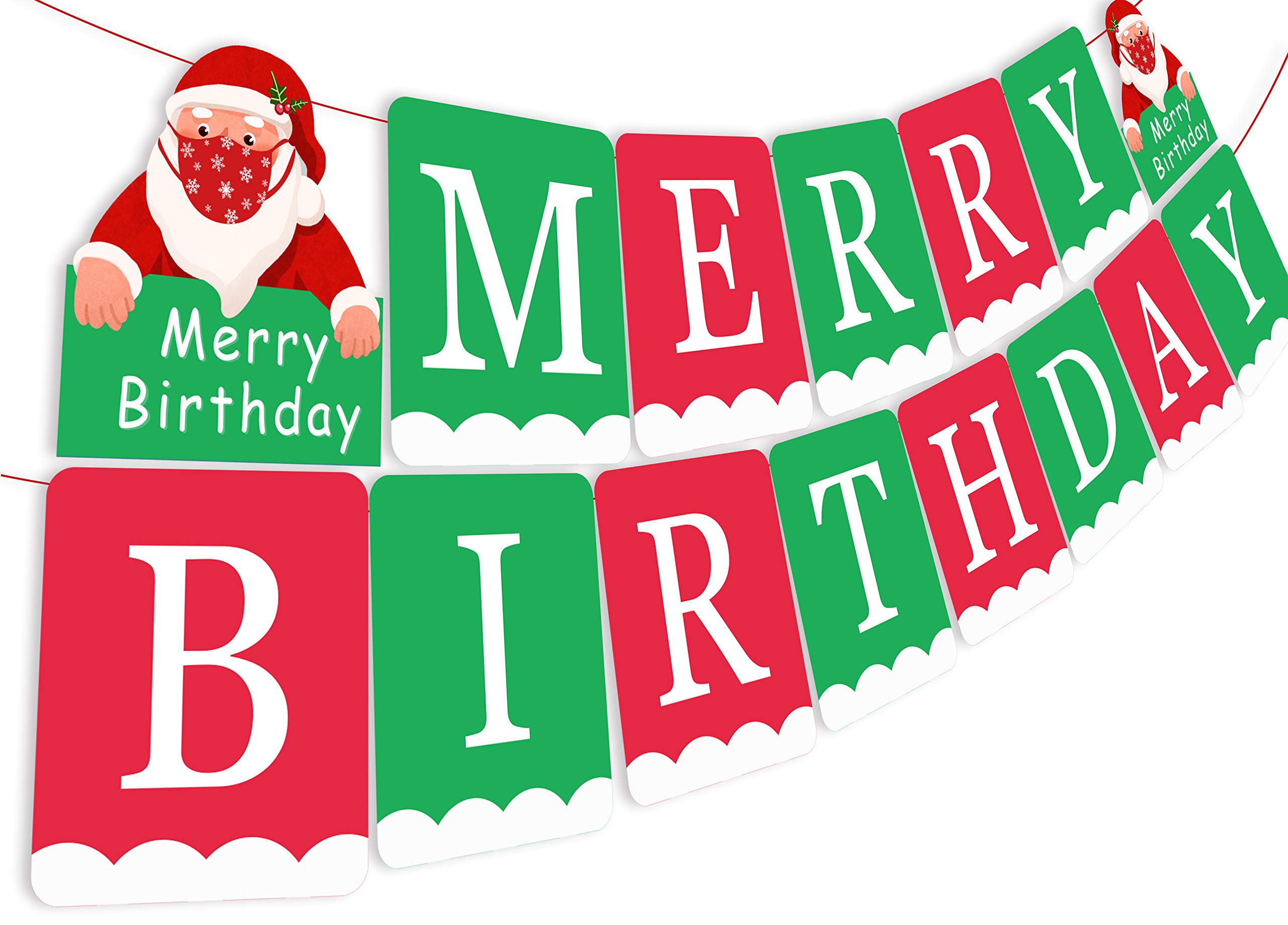 Merry Christmas & Happy Birthday Banner - 2022 Holiday Party Decorations for Fireplace Mantle, Indoor Xmas Birthday Party Supplies | Perfect for Christmas Birthday Celebrations, Home Decor & Festive Gatherings