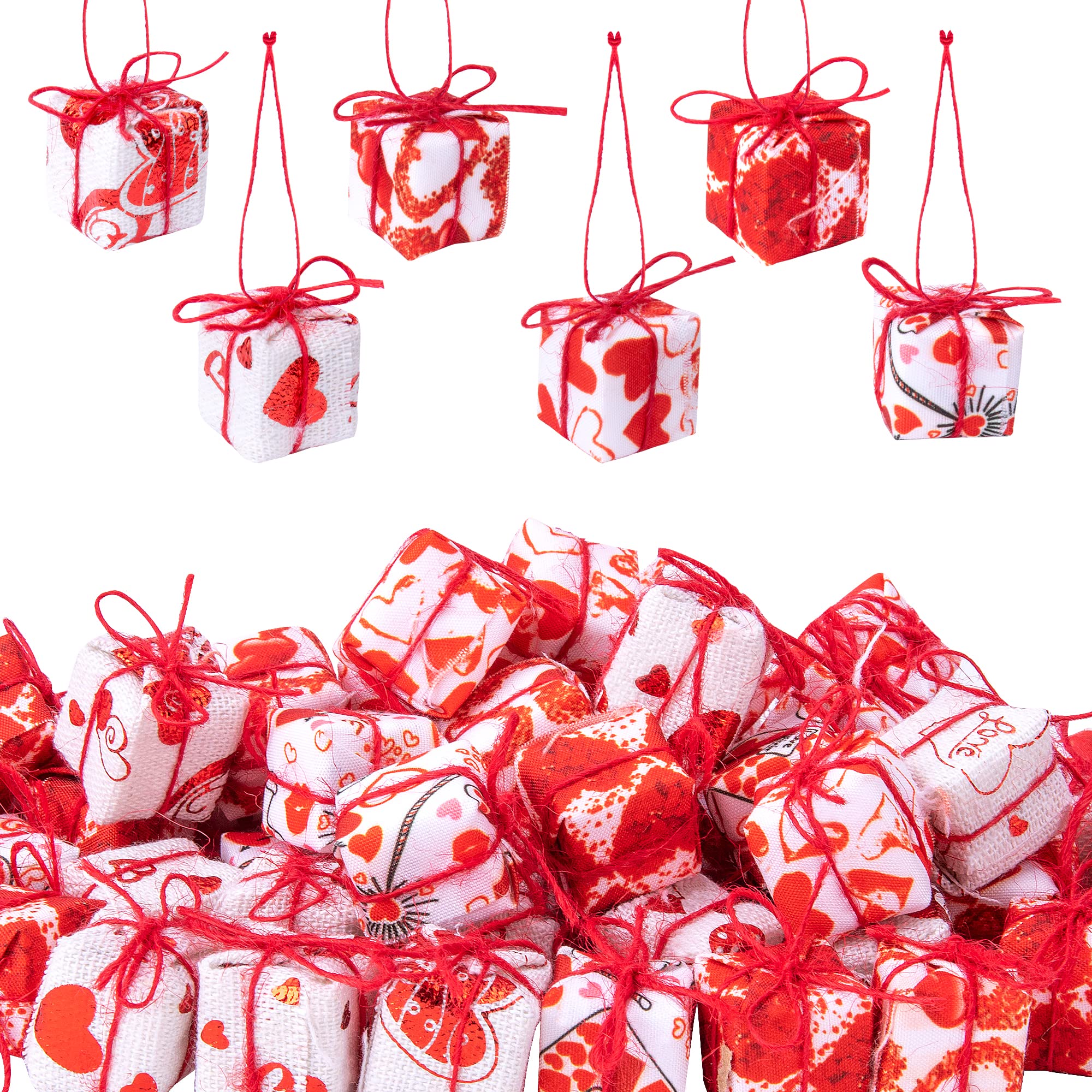 Valentine's Day Mini Heart Boxes - 60 PCS Fabric Hanging Ornaments for Wedding & Party Decor