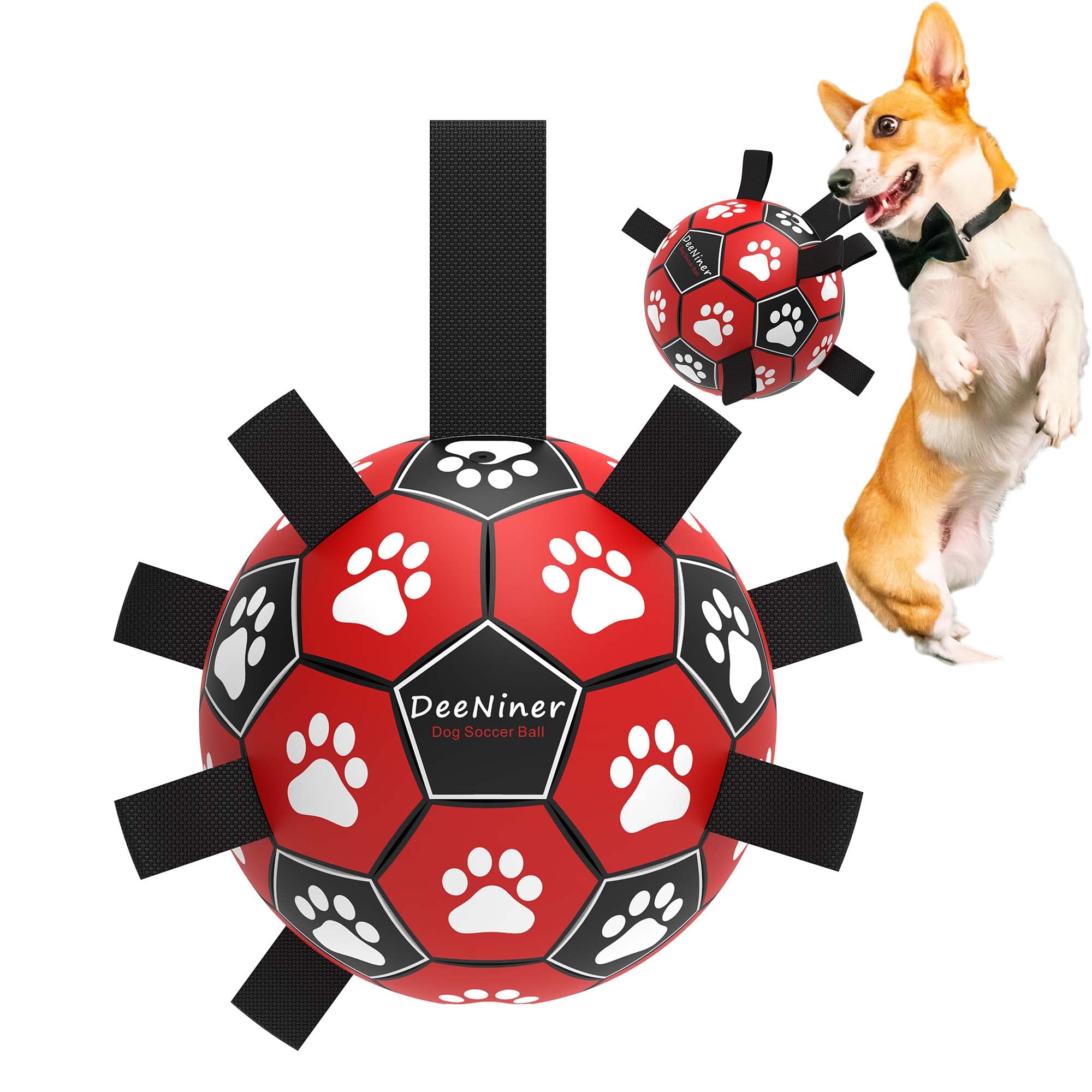 DeeNiner Dog Soccer Ball Toy with Grab Tabs - Durable Rubber for Indoor & Outdoor Play
