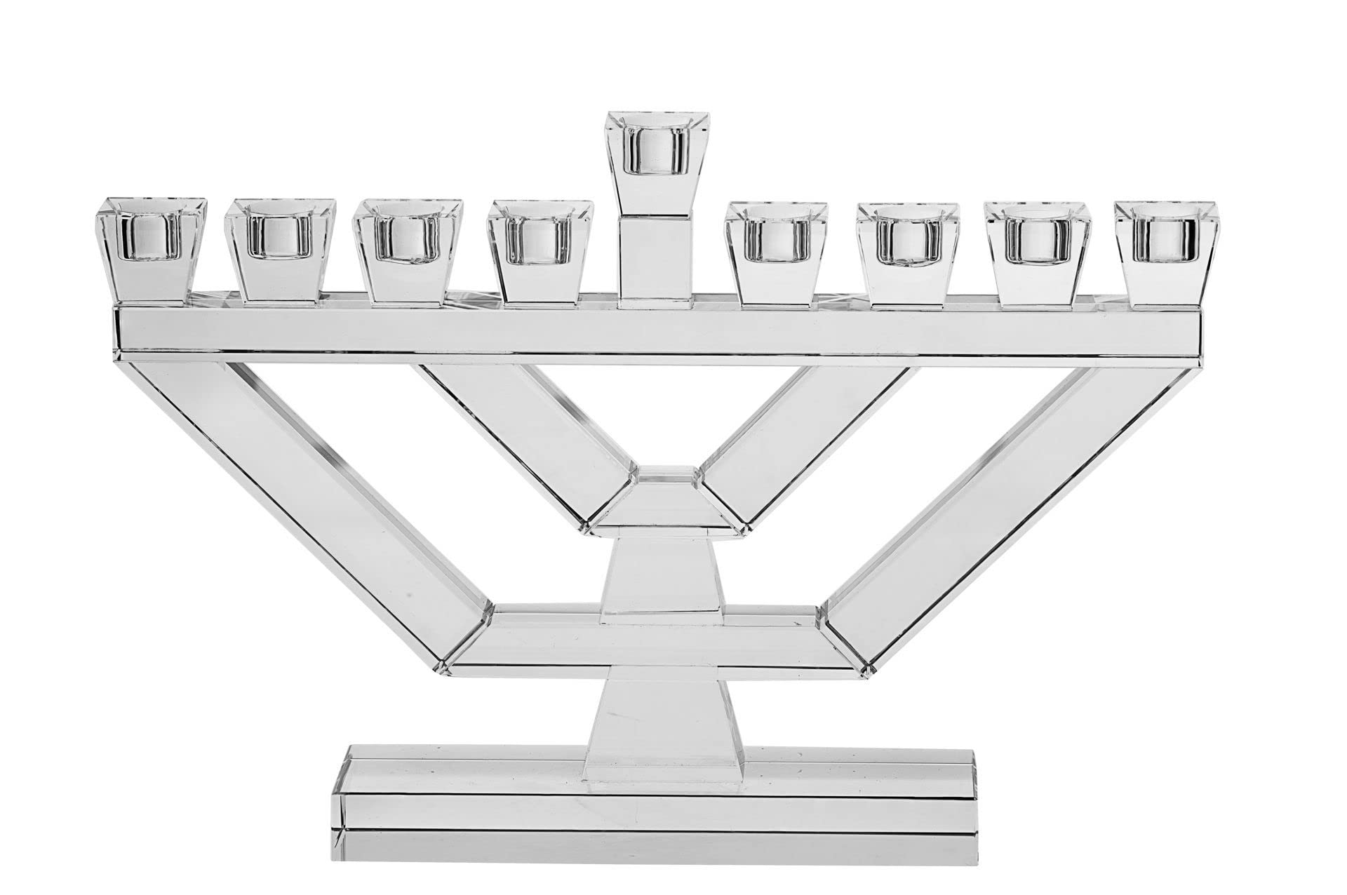 17'' Judaica Crystal Geometric Menorah for Oil - Elegant Hanukkah Menorah for Chanukah Decor, Jewish Holiday Centerpiece - Perfect for Home, Synagogue & Festival Celebrations