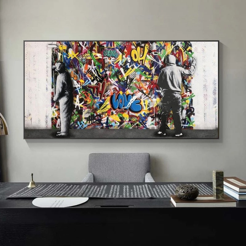Banksy Graffiti Wall Art Canvas - Street Art Paintings for Home & Office Decor - Perfect for Living Room, Bedroom, or Urban Style Interior Design