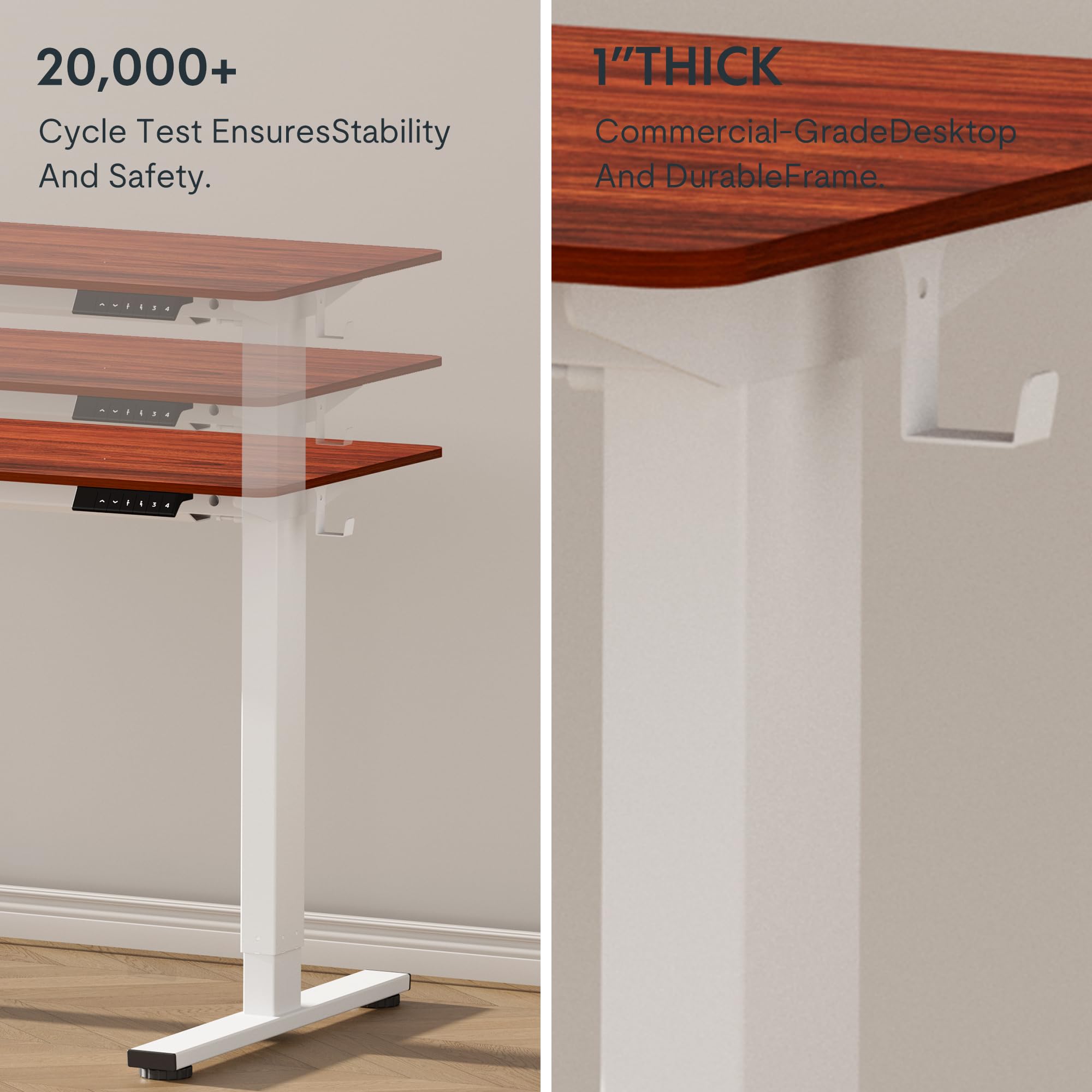 FLEXISPOT EN1 Electric Height Adjustable Standing Desk 40 x 24 Inches - Small Space Home Office Sit Stand Desk with White Frame & Mahogany Desktop (2 Packages) - Perfect for Work from Home, Gaming & Study Setup