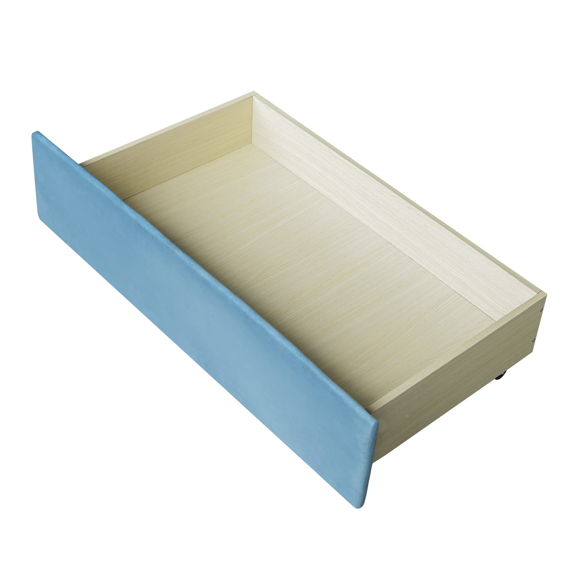 Merax Twin Size Upholstered Daybed with 2 Drawers & Wood Slat Support - Blue Fabric Sofa Bed Frame for Small Spaces, Guest Room & Dormitory
