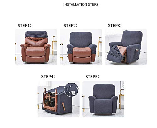 Stretch Recliner Slipcover Sofa Cover with Pockets - Spandex Jacquard Non-Slip Couch Protector - Navy Blue - Perfect for Living Room, Home Theater & Family Room Furniture Protection