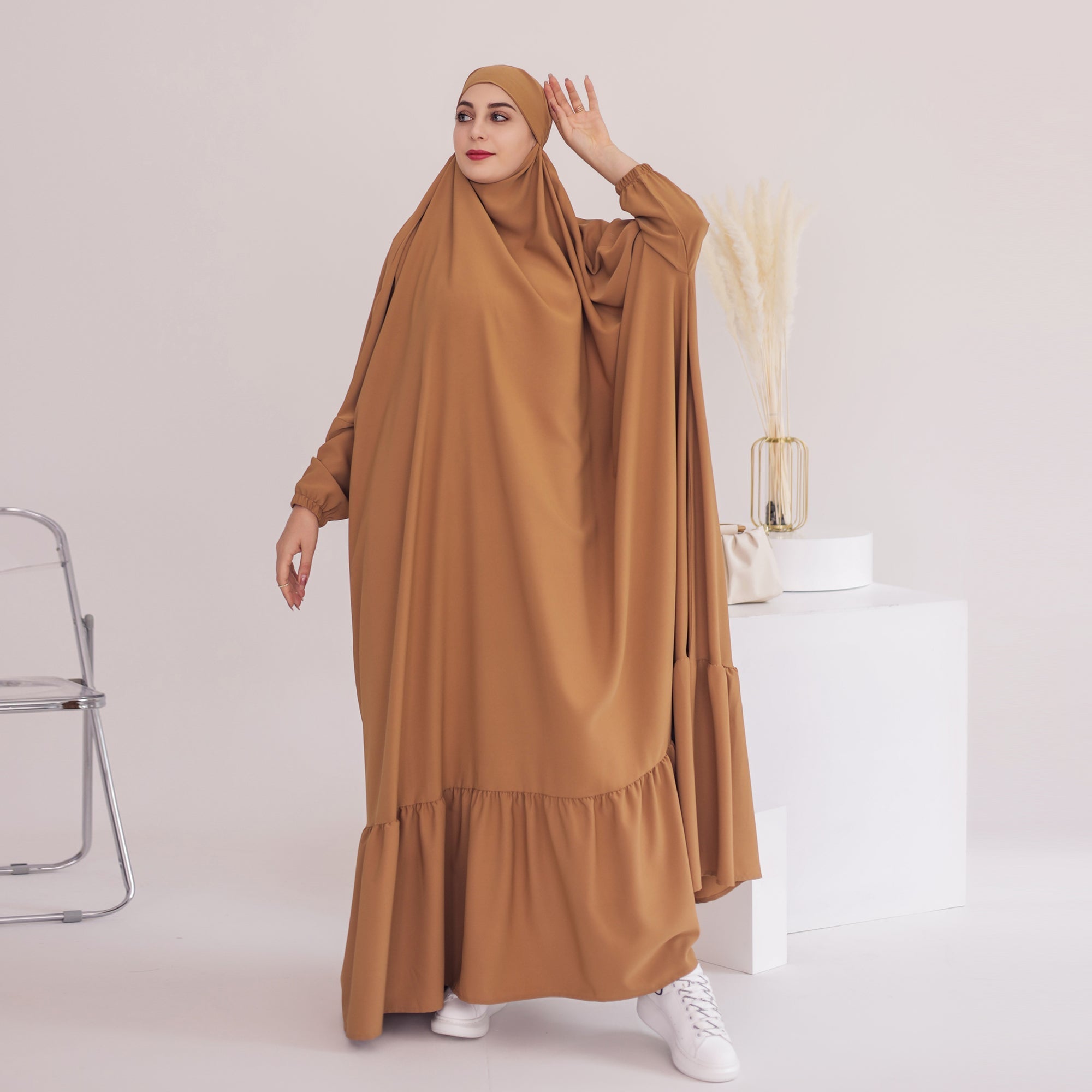 Anissa Jilbab Camel Color - Modest Muslim Prayer Scarf - Perfect for Daily Wear, Prayer & Special Occasions