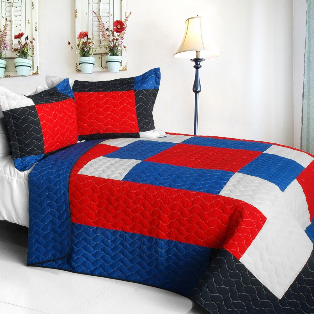 Vermicelli-Quilted Patchwork Geometric Quilt Set Full/Queen Size - Stylish & Comfortable Bedding for Modern Bedroom Decor