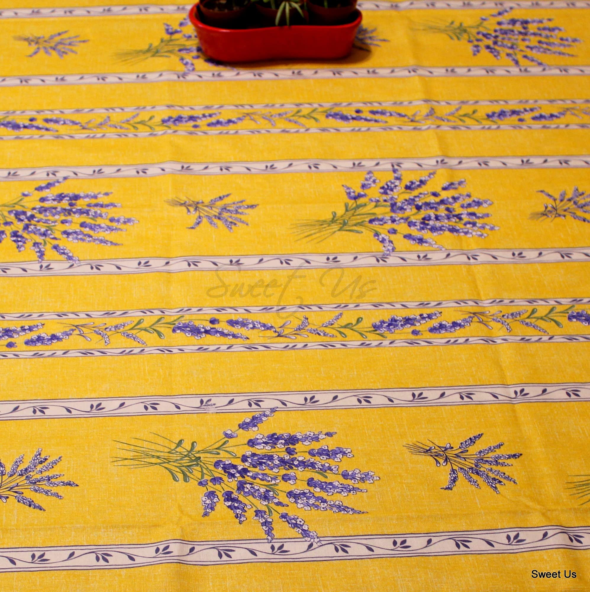 Royal Lavender Wipeable Spill-Resistant Acrylic Coated Tablecloth – Floral Cotton French Provencal Design for Rectangle Tables (60