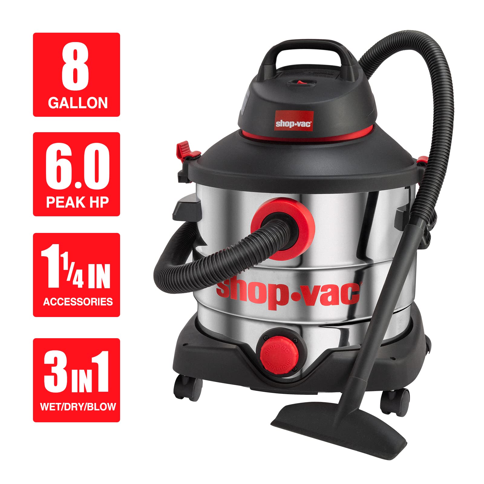Shop-Vac 5989400 8 Gallon 6.0 Peak HP Wet/Dry Vacuum with 1-1/4
