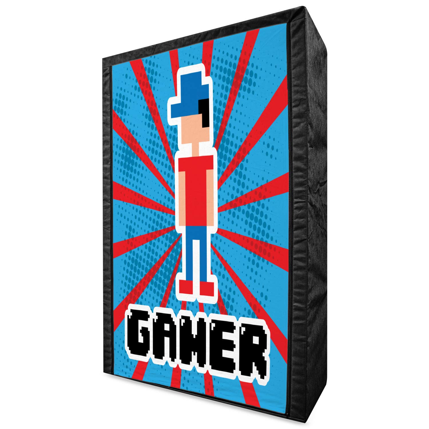 Ambesonne Retro 90s Video Game Themed Portable Fabric Wardrobe - Red Striped Geometric Design Clothing Organizer with Shelves, 42.5 Inch Storage Closet for Boys Room, Gaming Room & Bedroom Organization (Vermilion/White) - Perfect for Storing Clothes, Toys & Video Game Accessories