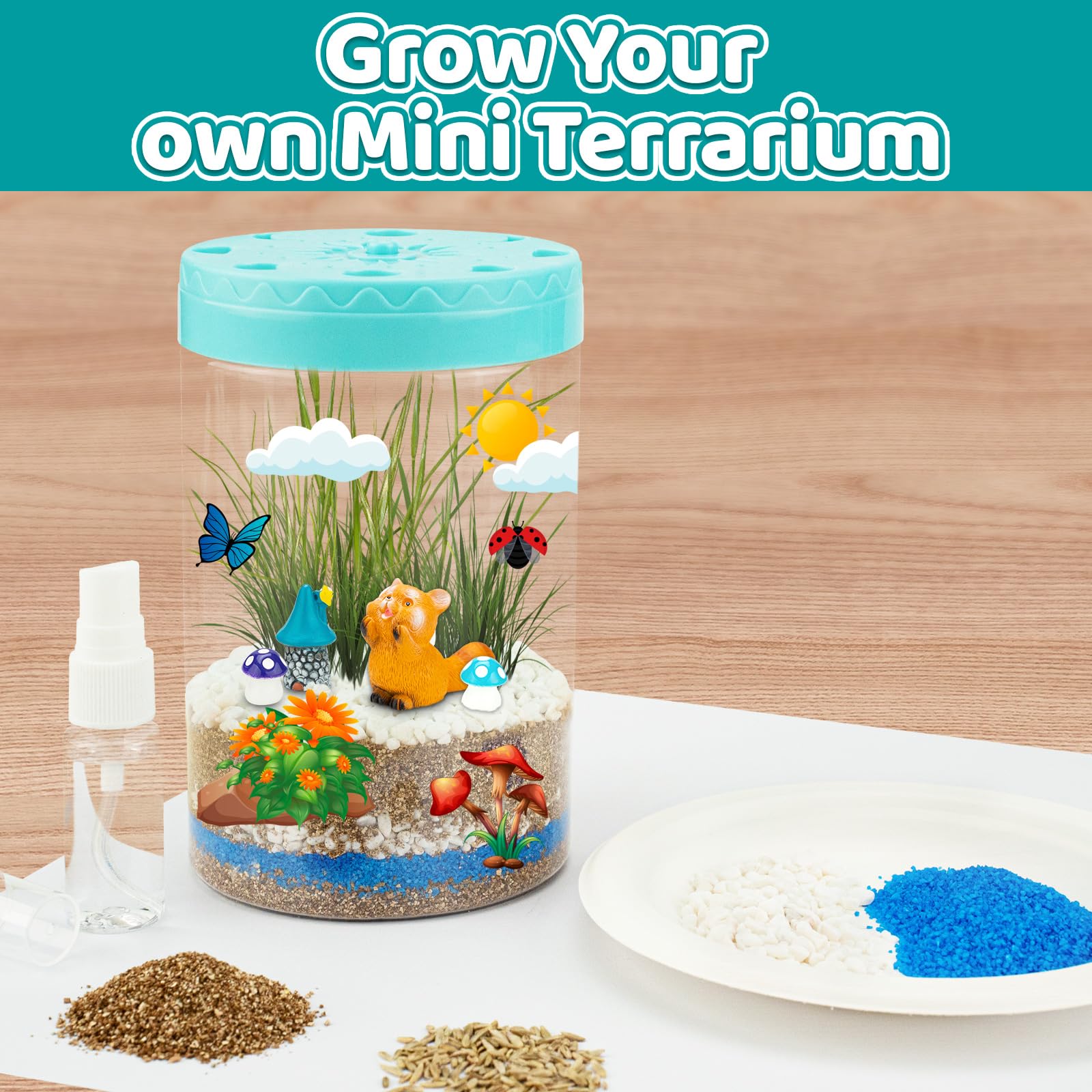 Glow-in-the-Dark Terrarium Kit for Kids - DIY Educational Gardening Science Kit with LED Lights, Creative STEM Project for Boys & Girls Ages 4-12 - Perfect Birthday Gift for Indoor Gardening & Night Light Decor