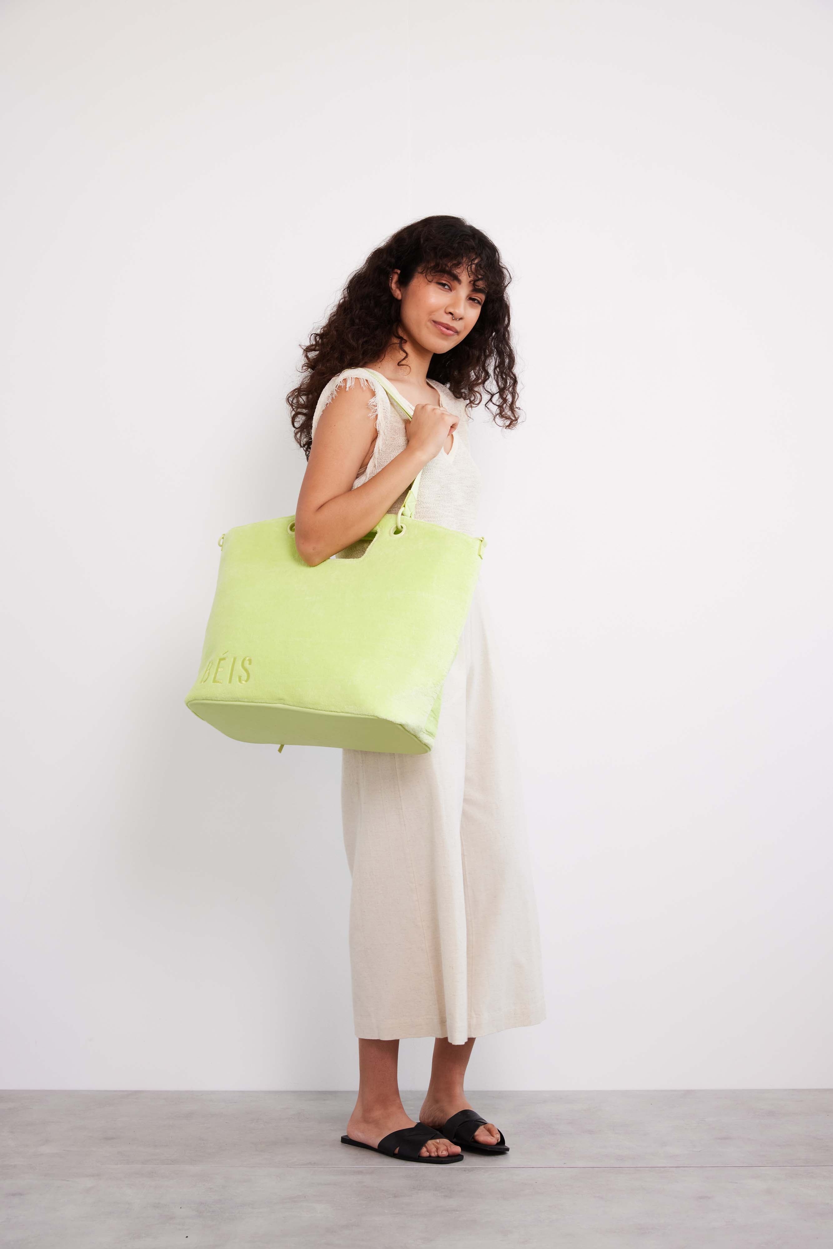 Stylish Citron Terry Tote Bag - Eco-Friendly Cotton Beach Tote for Women | Perfect for Shopping, Travel & Summer Outings