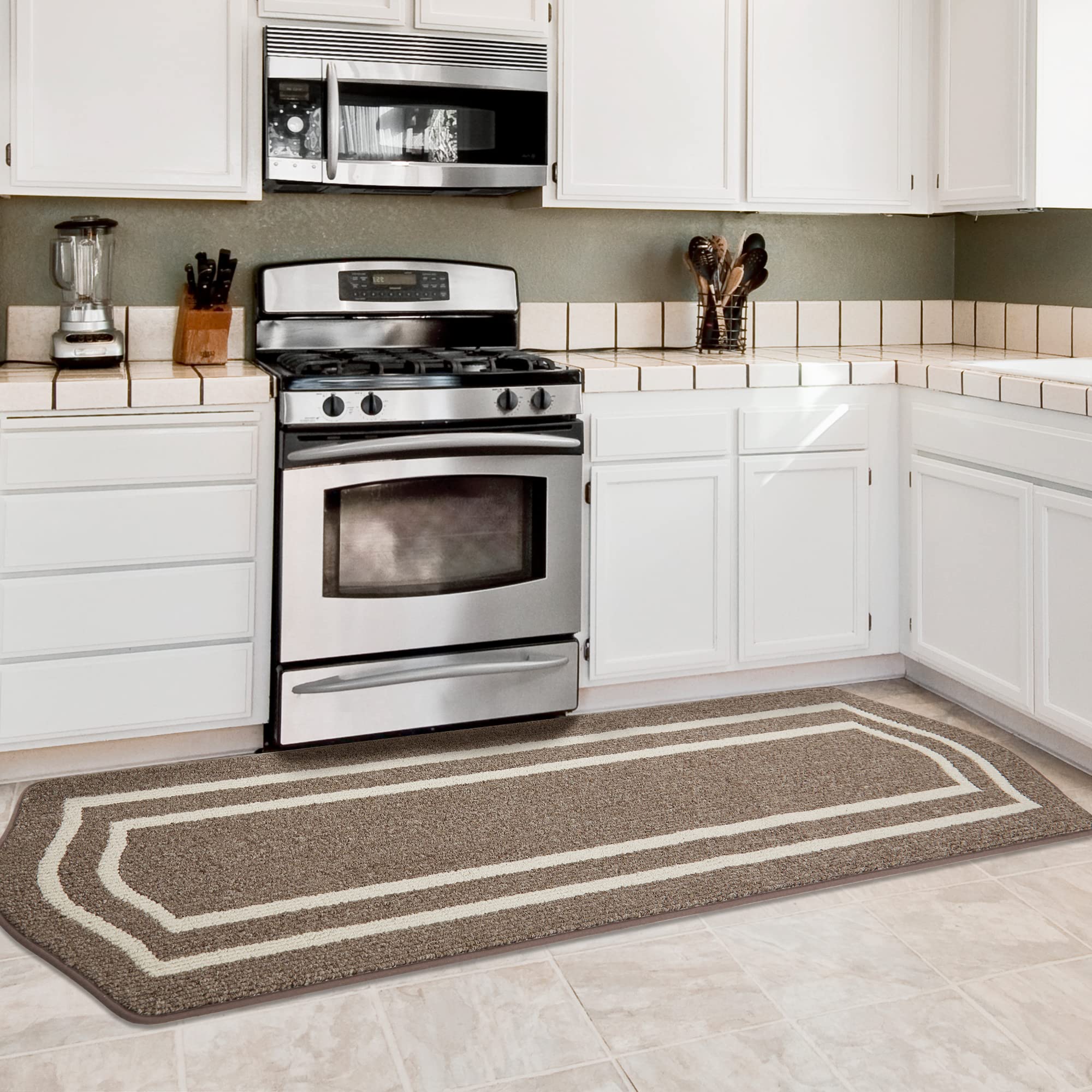 Non-Slip Super Absorbent Kitchen Floor Mat 24x79 Inch - Anti-Fatigue Standing Mat for Sink Area, Washable Polypropylene Rug with Frame, Brown | Perfect for Cooking, Dishwashing & Comfortable Standing