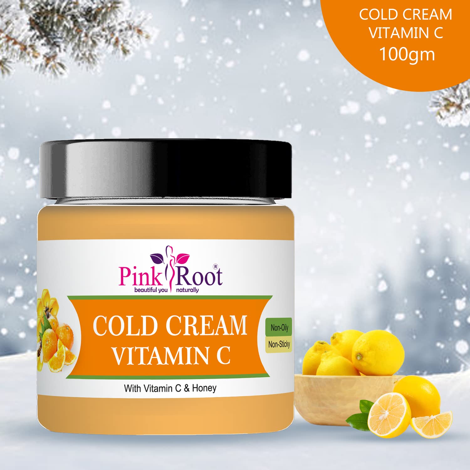 Pink Root Vitamin C Cold Cream 100ml - Brightening & Hydrating Face Moisturizer for Glowing Skin | Day & Night Use for Dry & Sensitive Skin