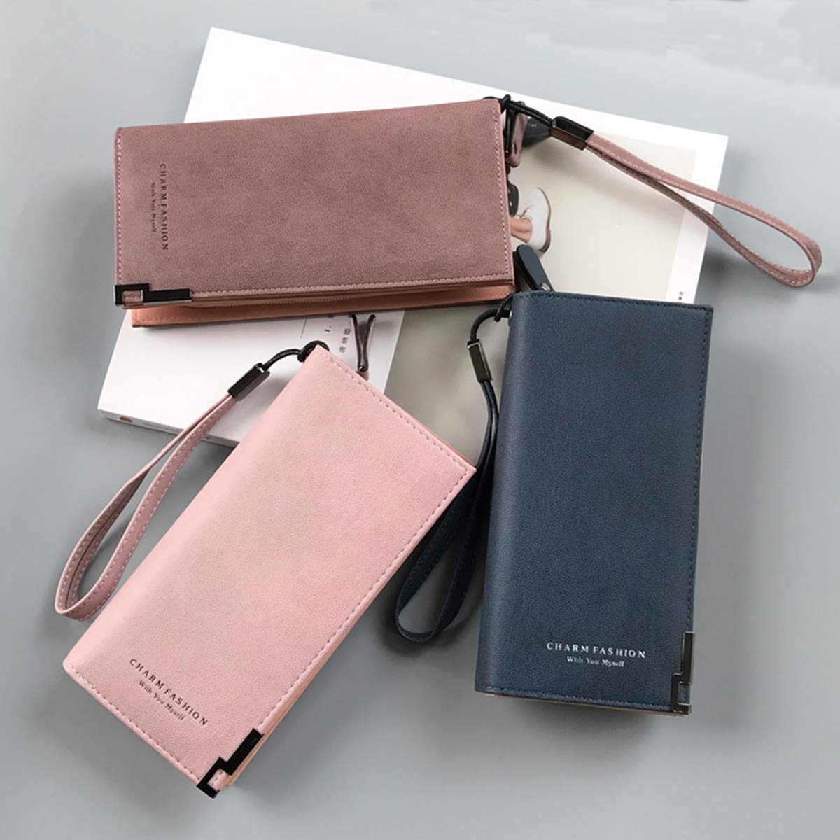 RFID Blocking Women's Wallet - Bifold Card Holder with Wrist Strap, Large Capacity Phone Clutch Purse for Everyday Use & Travel