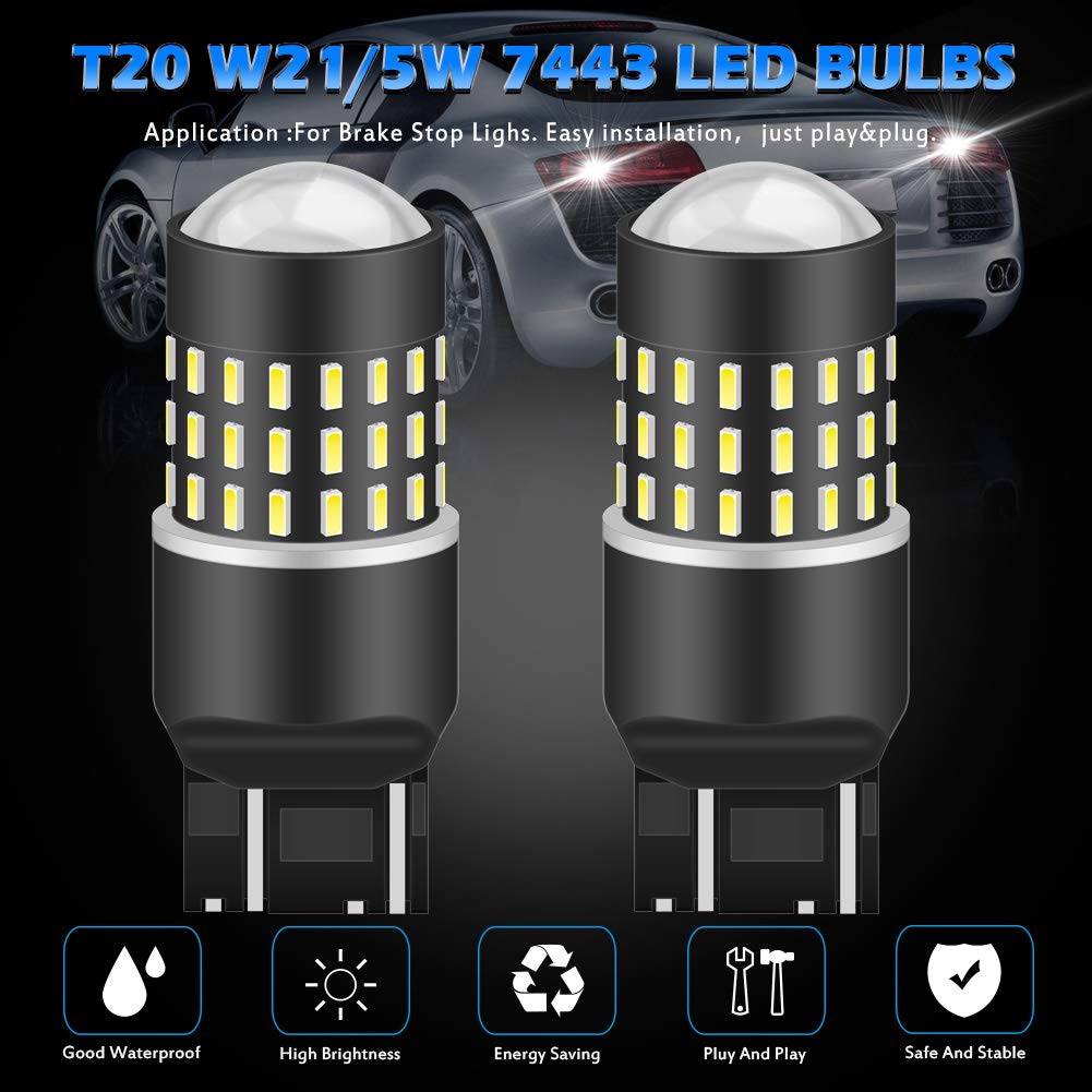 KATUR 7440 7443 7444NA 7441 992 LED Bulbs - Super Bright 650 Lumens, 54 Chipsets High Power 3014 LED Lights - Xenon White (Pack of 2) - Perfect for Turn Signal, Backup, Reverse, Brake, Tail, Stop, and Parking Lights in Cars, Trucks, and RVs